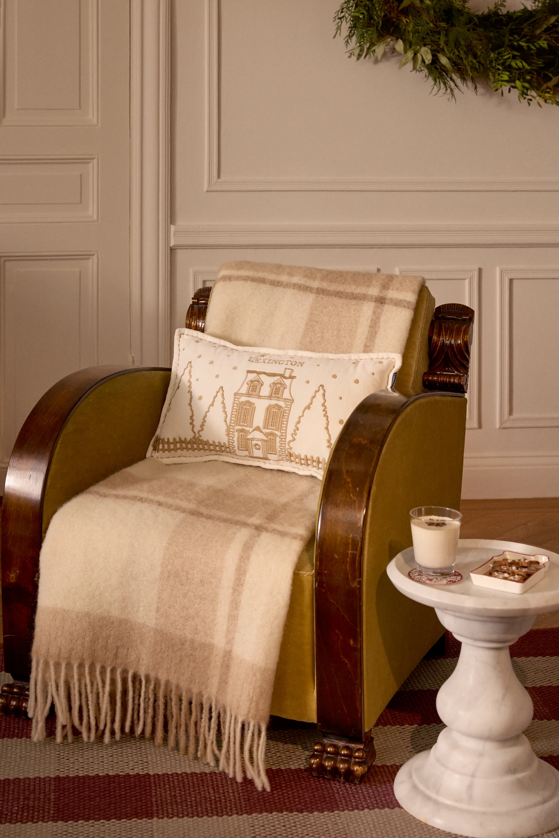 Winter House οικολογικό βελούδο βαμβακερό μαξιλάρι 30x50 cm, White-Light μπεζ Lexington