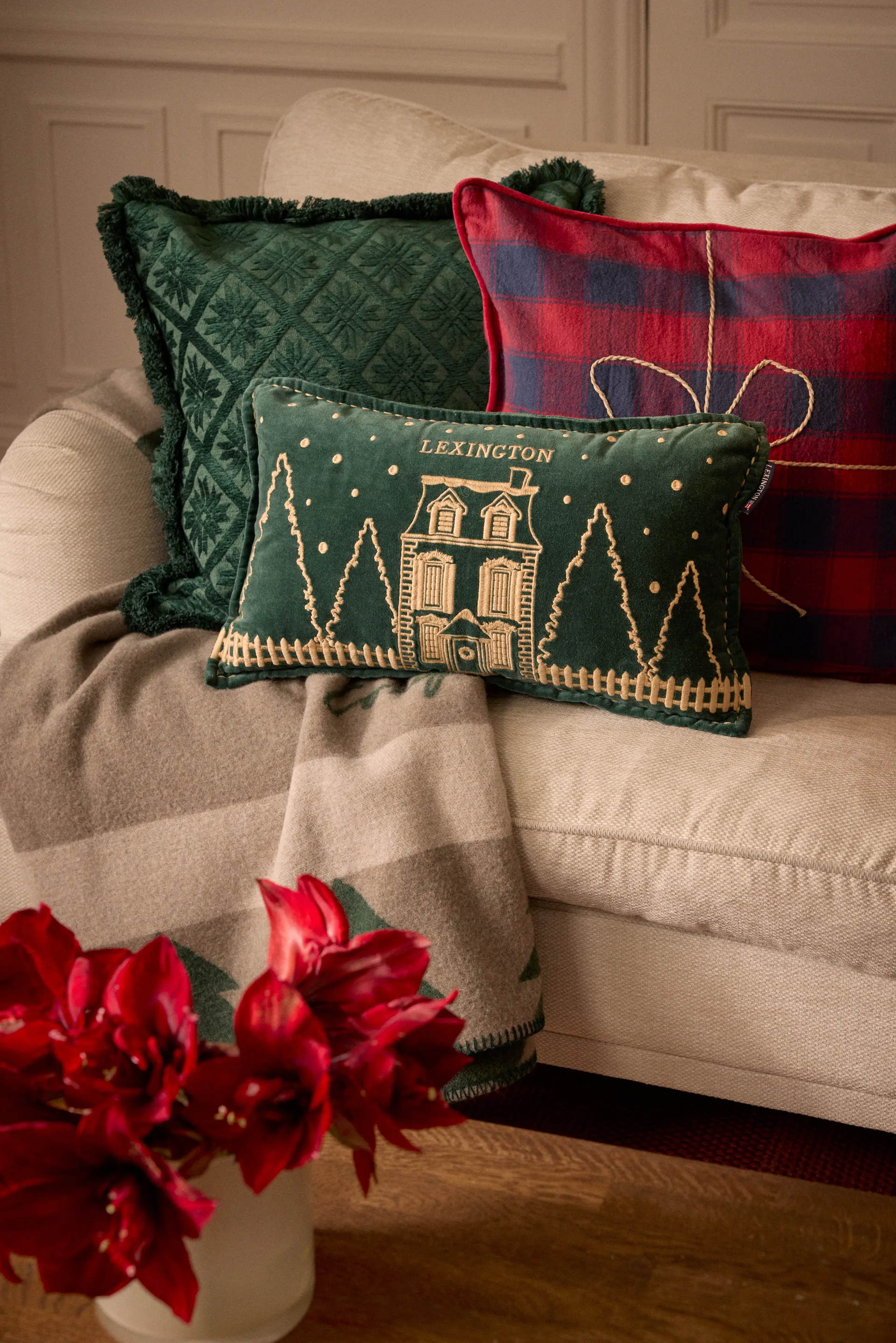 Wrapped checked οικολογικό φανέλα μαξιλαροθήκη 50x50 cm, Dark blue-red Lexington