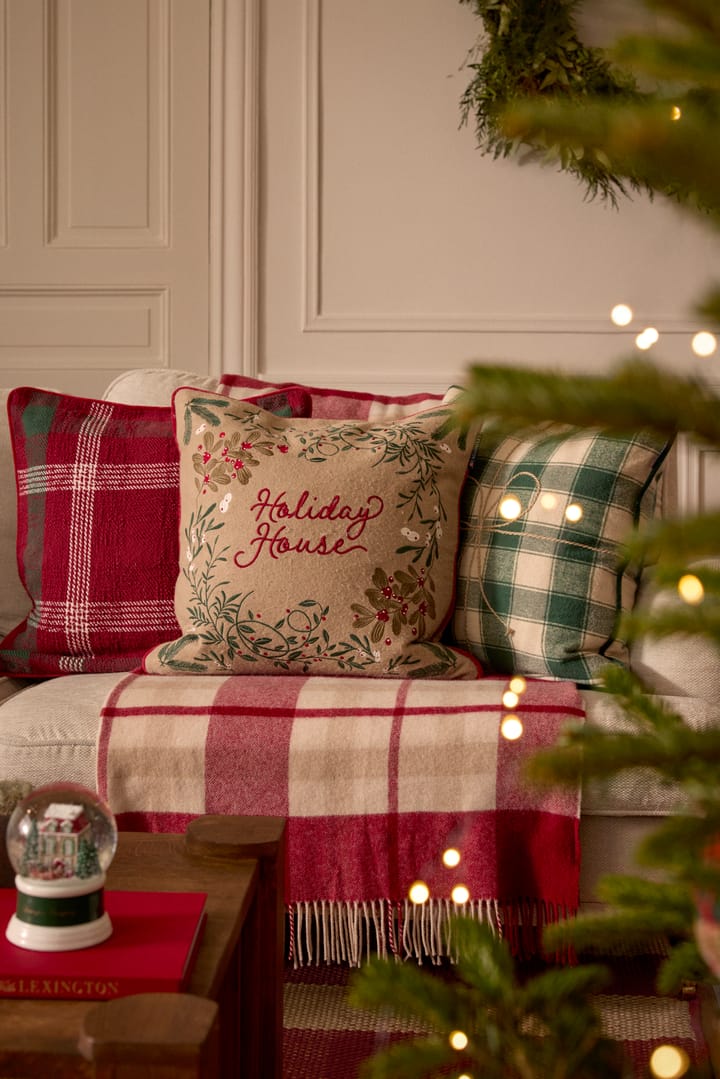 Wrapped checked οικολογικό φανέλα μαξιλαροθήκη 50x50 cm, Light beige-green Lexington