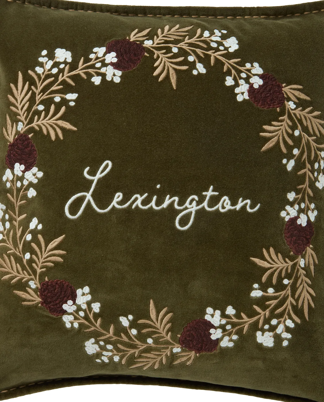 Wreath οικολογικό βελούδο βαμβακερό μαξιλαροθήκη 50x50 cm, Olive-brown-white Lexington