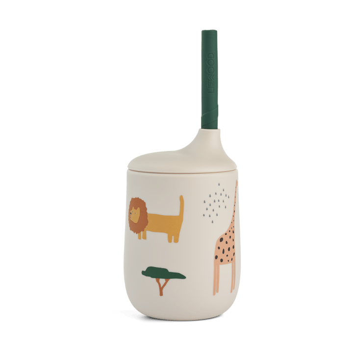 Ellis printed sippy cup κύπελλο με καλαμάκι 23 cl - Safari sandy mix - Liewood