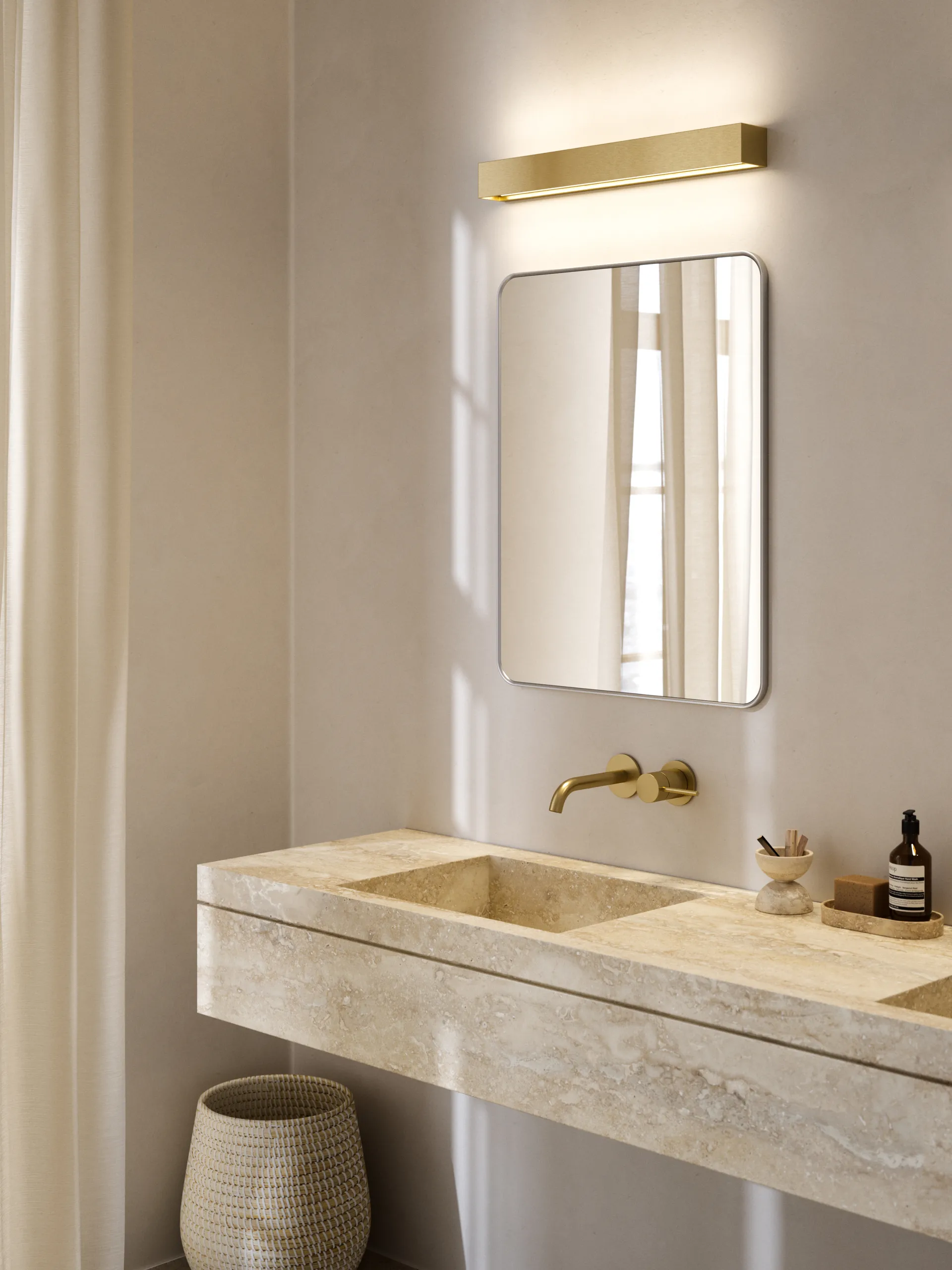 Linea W3 απλίκα τοίχου switch tune, Brass, 7x60 cm Light-Point