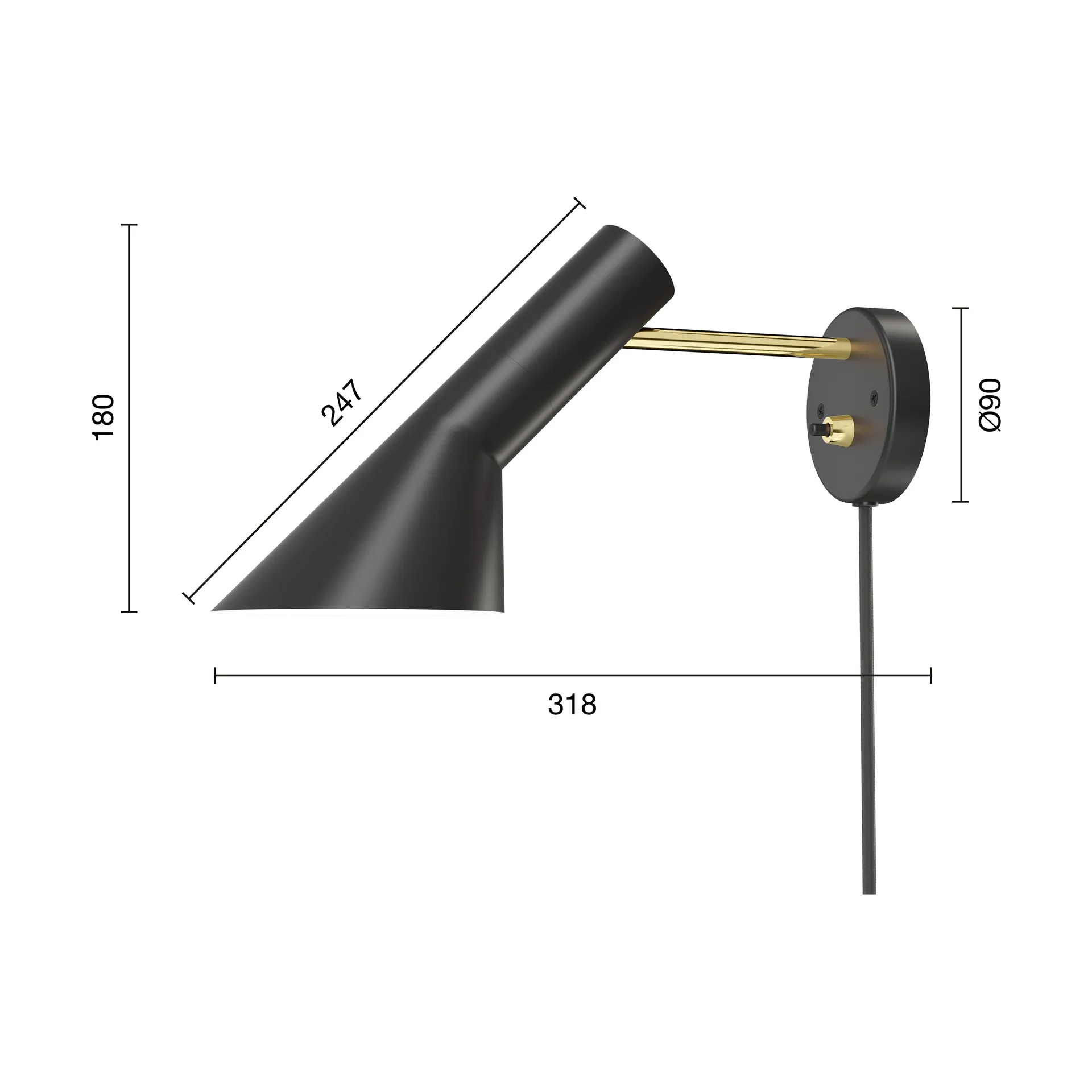 AJ φωτιστικό τοίχου, Brass-black Louis Poulsen