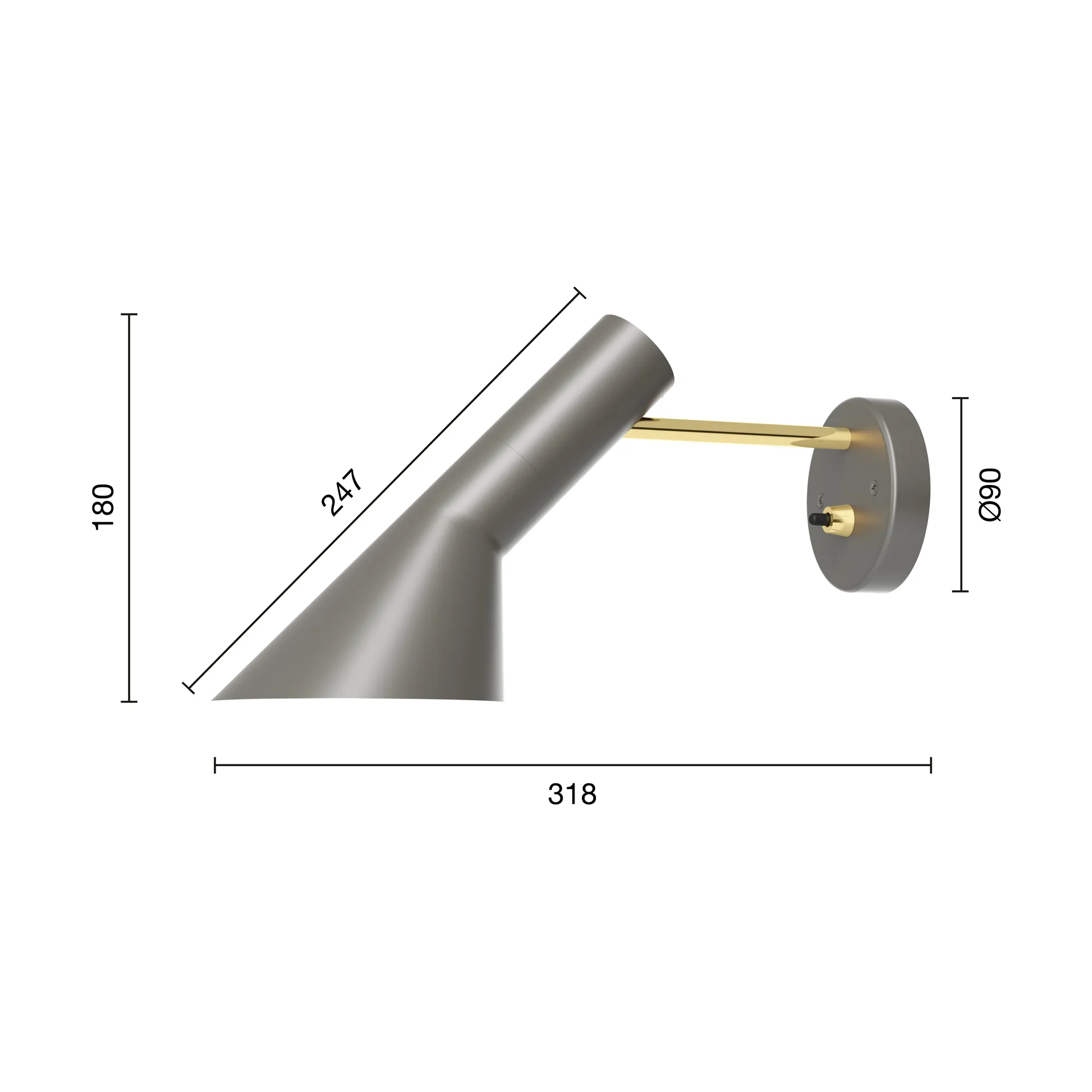 AJ απλίκα σταθερής εγκατάστασης, Brass-warm grey Louis Poulsen