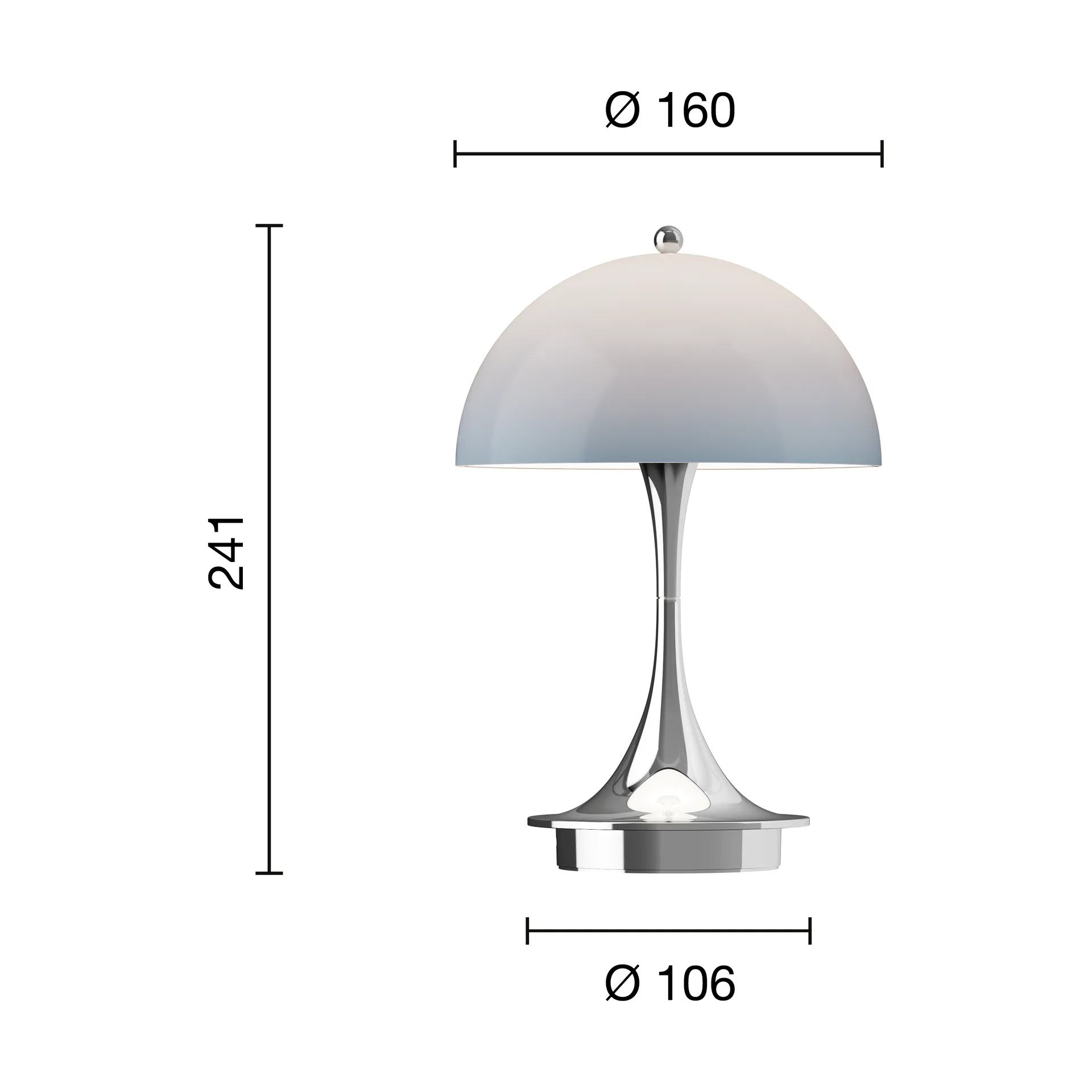 Panthella 160 Portable v3 επιτραπέζιο φωτιστικό, Chrome opal bluegrey Louis Poulsen