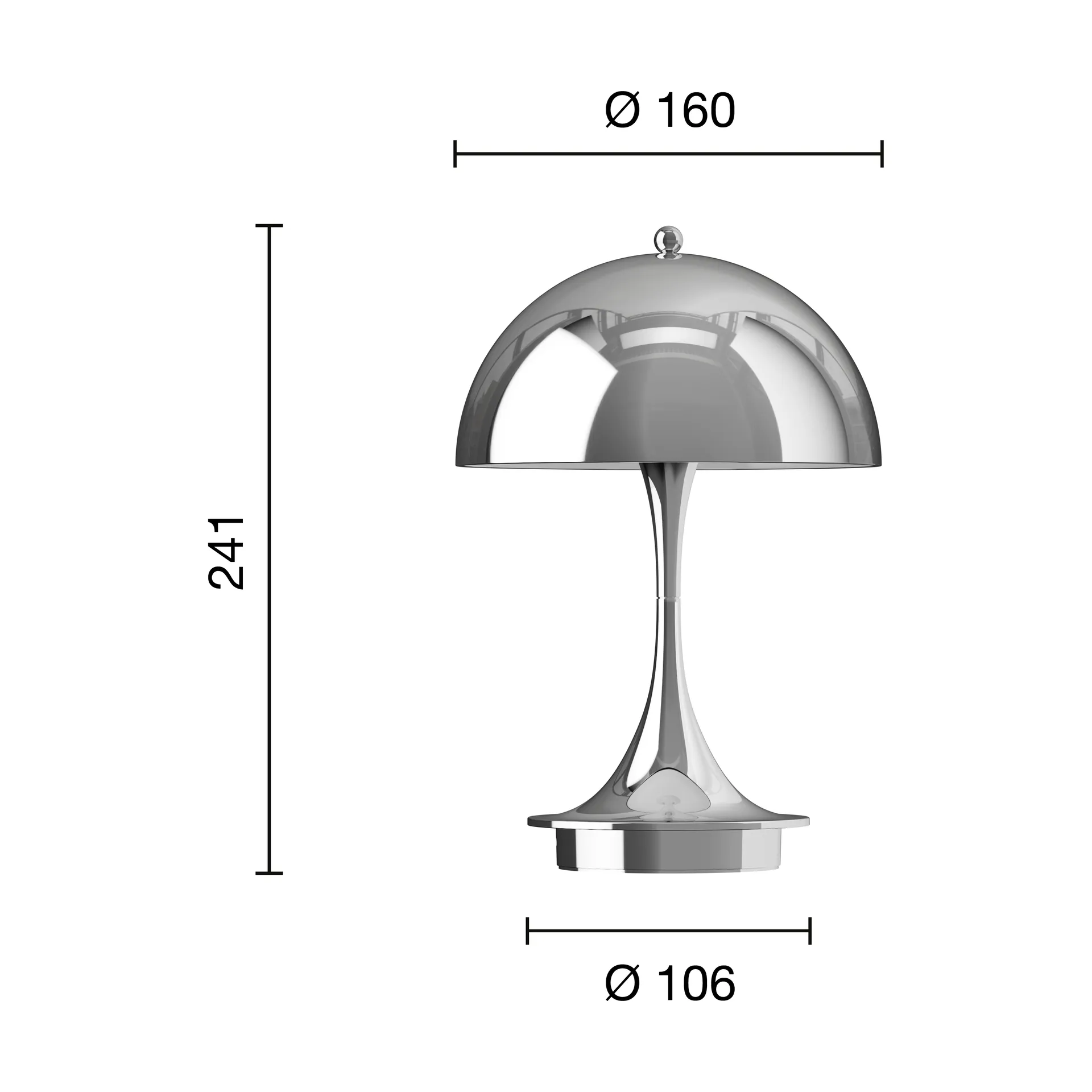 Panthella 160 Portable v3 επιτραπέζιο φωτιστικό, Chrome Louis Poulsen