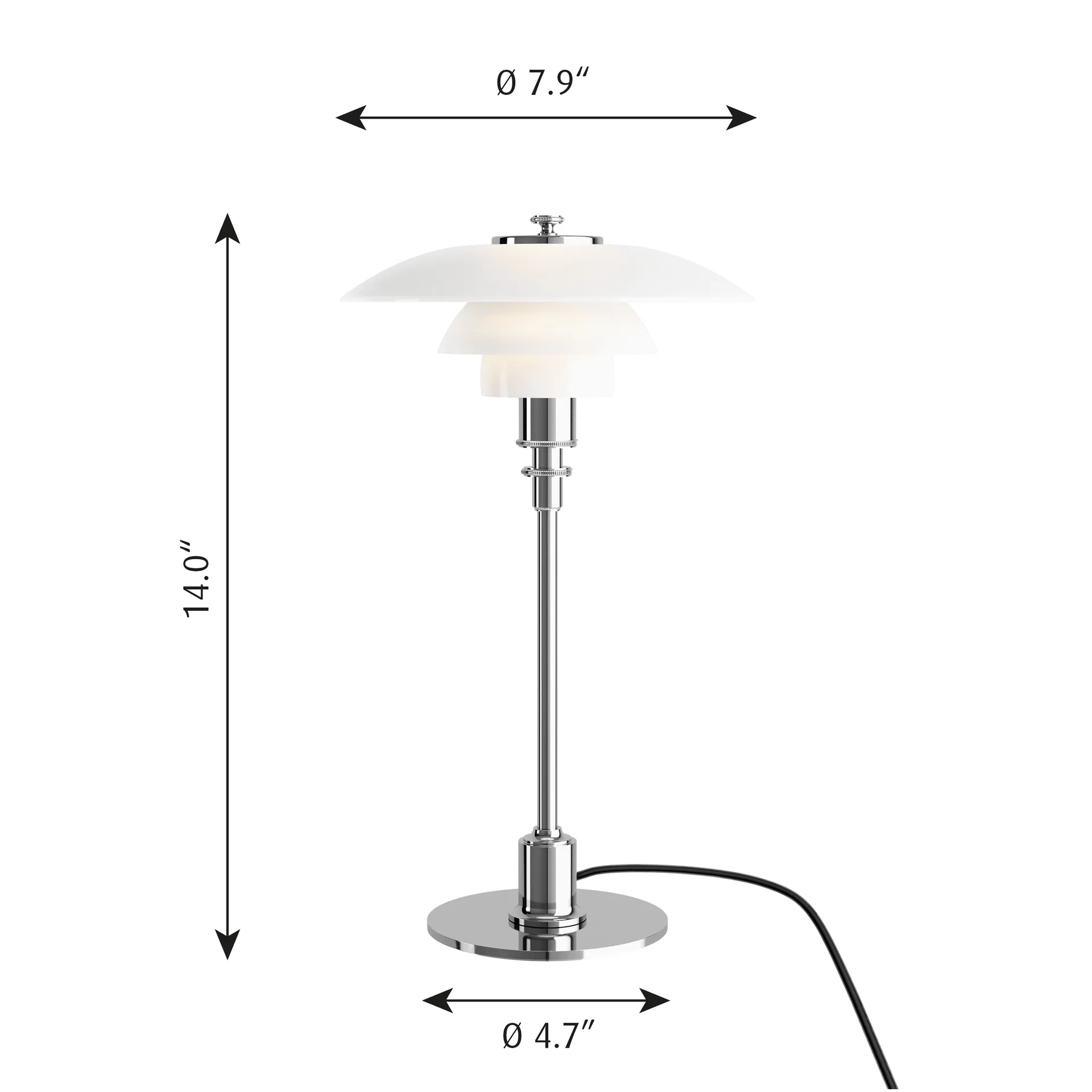 PH 2/1 επιτραπέζιο φωτιστικό, Χρώμιο Louis Poulsen