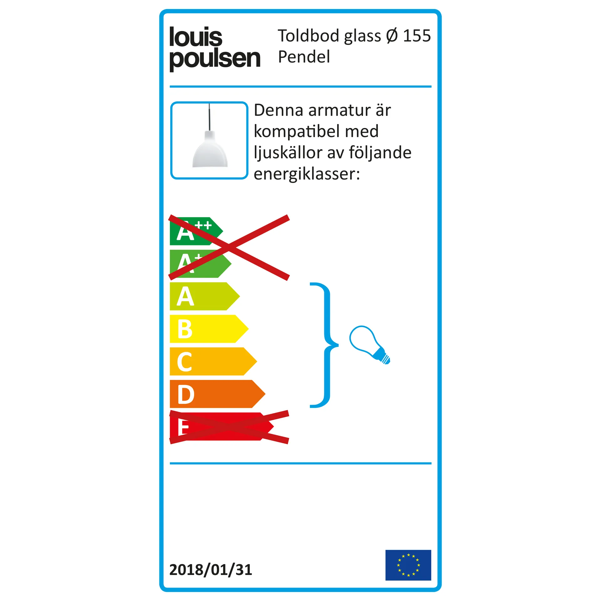 Κρεμαστό φωτιστικό Toldbod 155, Λευκό γυαλί οπάλ Louis Poulsen