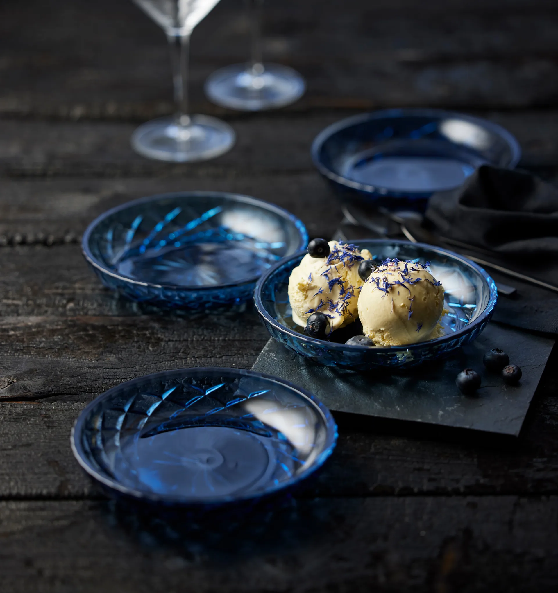 Πιάτο Sorrento μικρό διαμέτρου 16 εκατοστών, σε συσκευασία 4 τεμαχίων, Μπλε Lyngby Glas