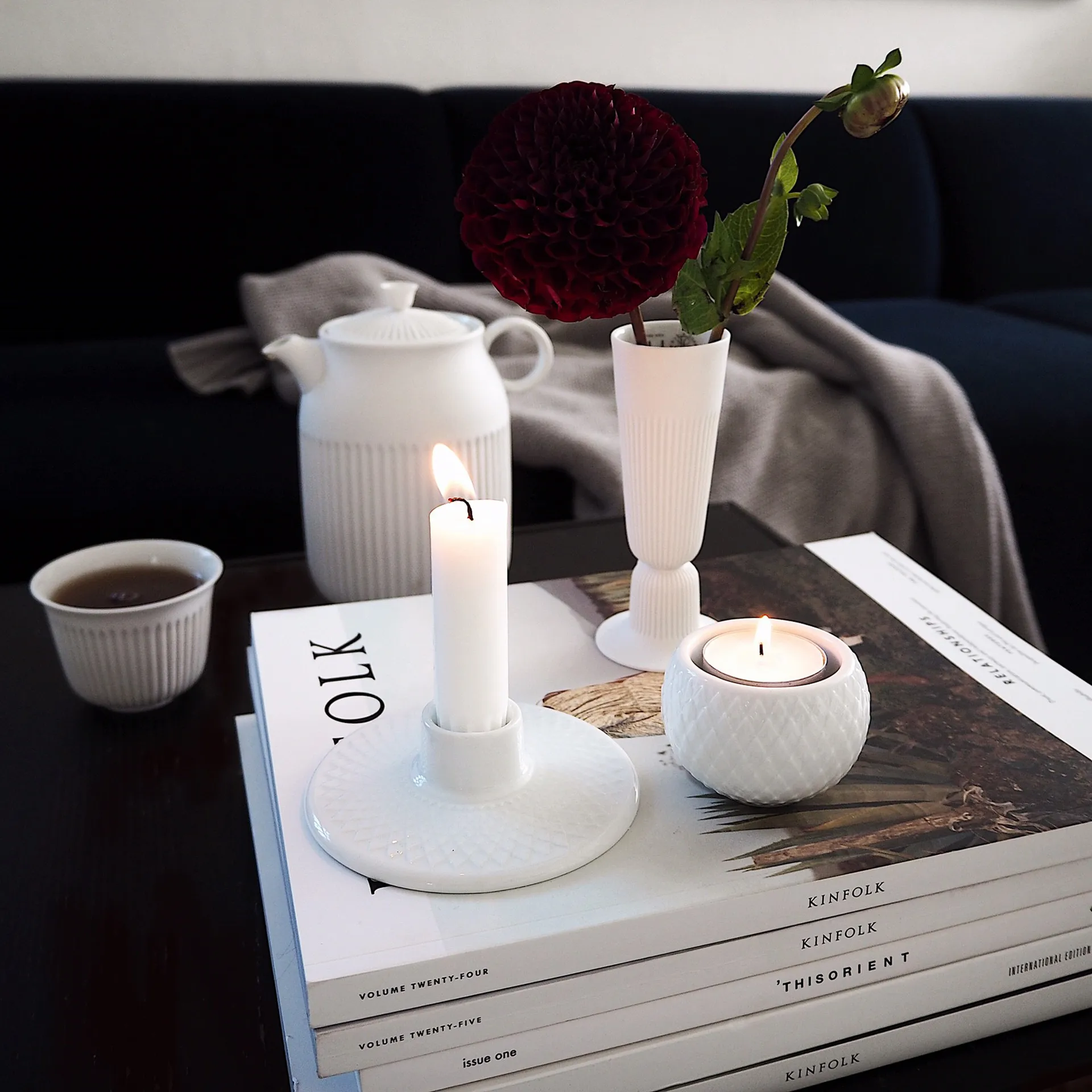 Rhombe βάση κεριού 3 εκ, άσπρο Lyngby Porcelæn