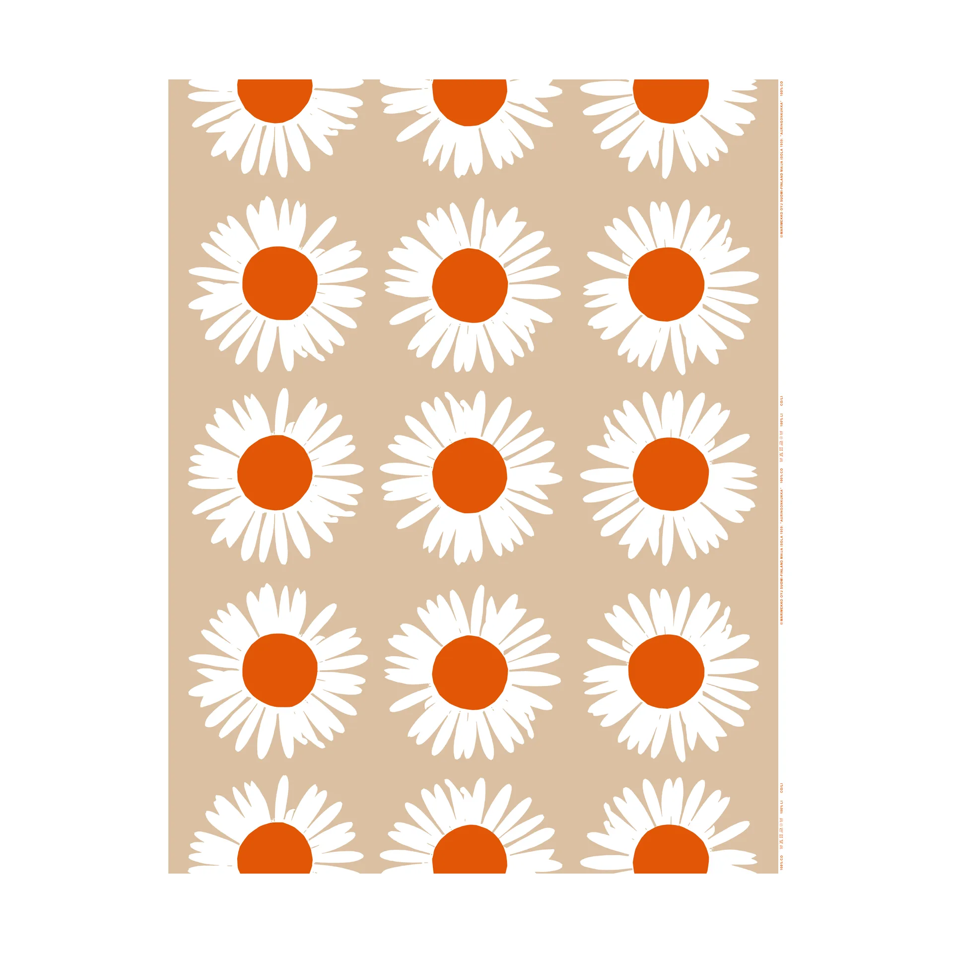 Υφασμα Auringonkukka για εξωτερική χρήση, Beige-Off white-tomato red Marimekko