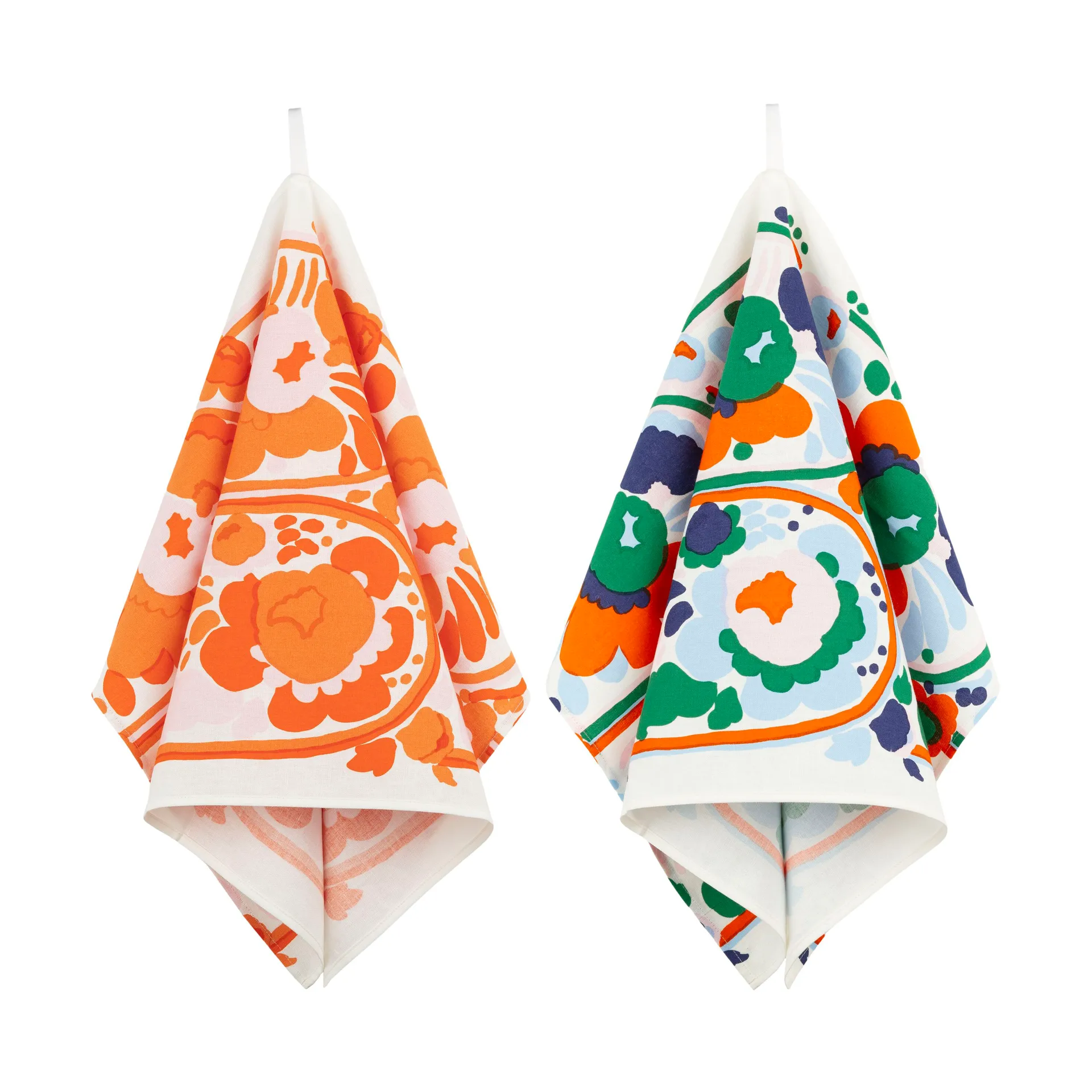 Karuselli πετσέτα κουζίνας 43x70 cm 2 τεμάχια, White-orange-blue-emerald Marimekko