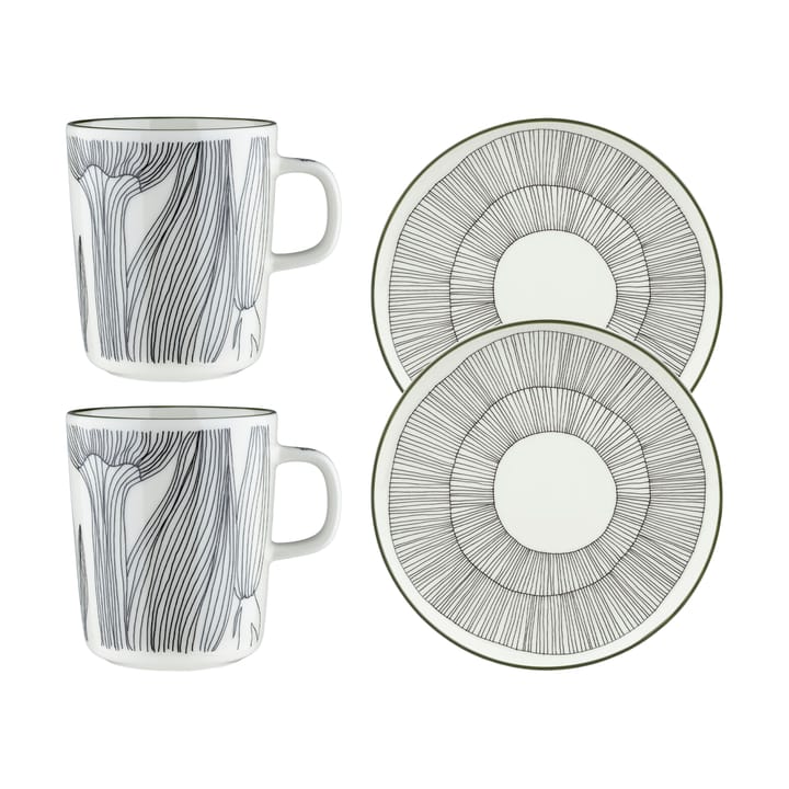 Kukat Puhkeavat σετ πρωινού 4 τεμάχια - White-forest green-black - Marimekko