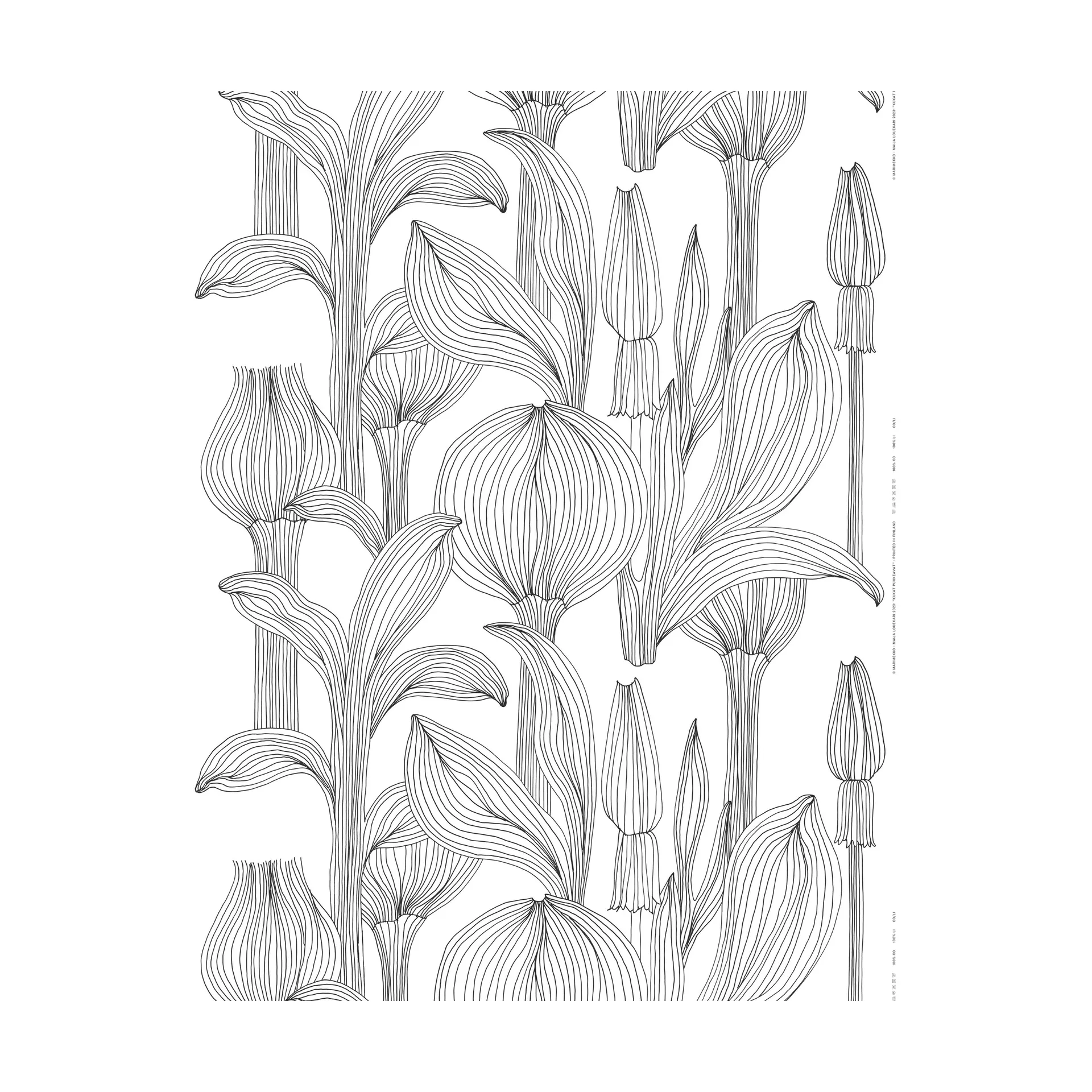 Kukat Puhkeavat βαμβακερό ύφασμα., White-black Marimekko