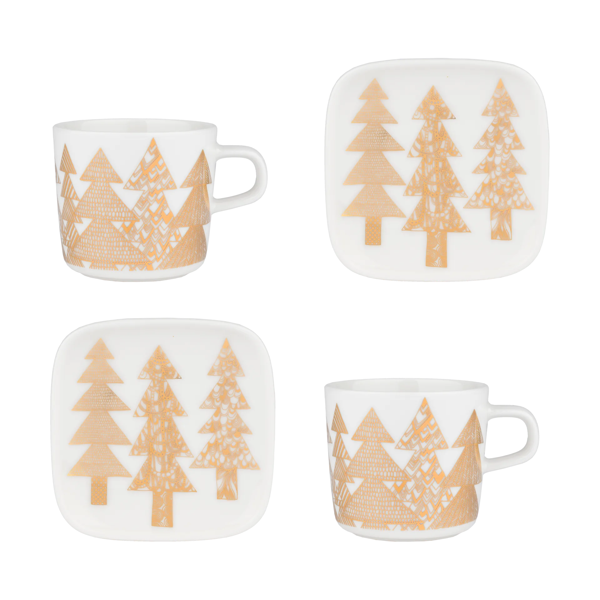 Σετ κύπελλου και πιάτου Kuusikossa 20 cl 4 τεμάχια, White-gold Marimekko