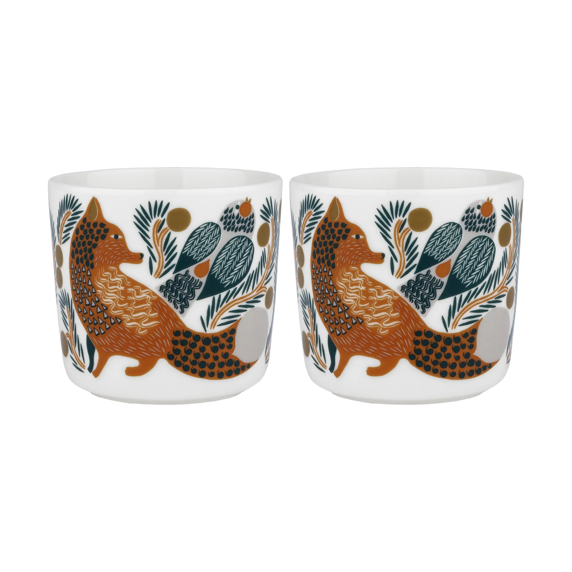 Oiva Ketunmarja φλιτζάνι χωρίς λαβή 20 cl Συσκευασία 2 τεμαχίων, White-brown-dark green Marimekko