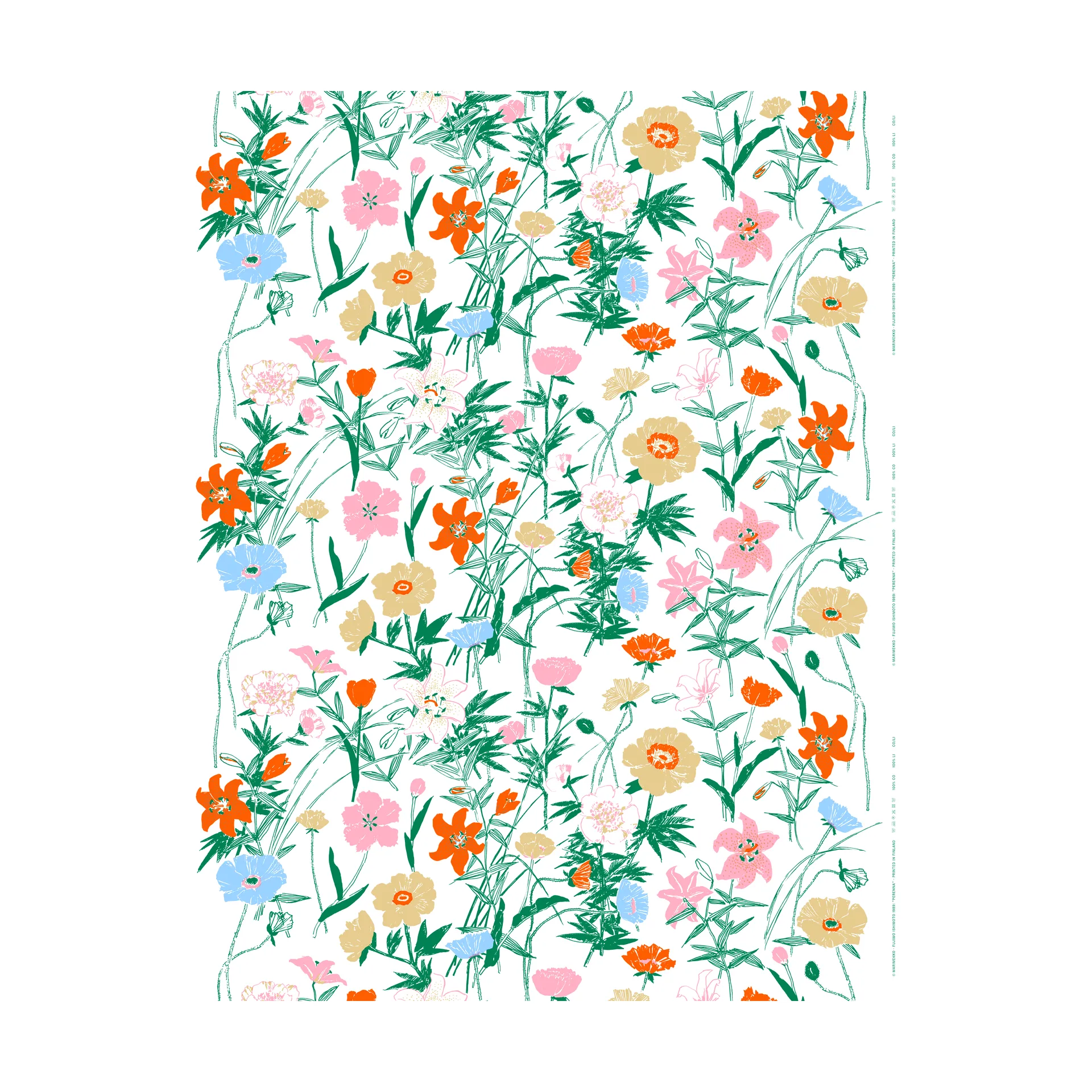 Πανί από βαμβάκι Perenna, White-green-beige-light pink Marimekko