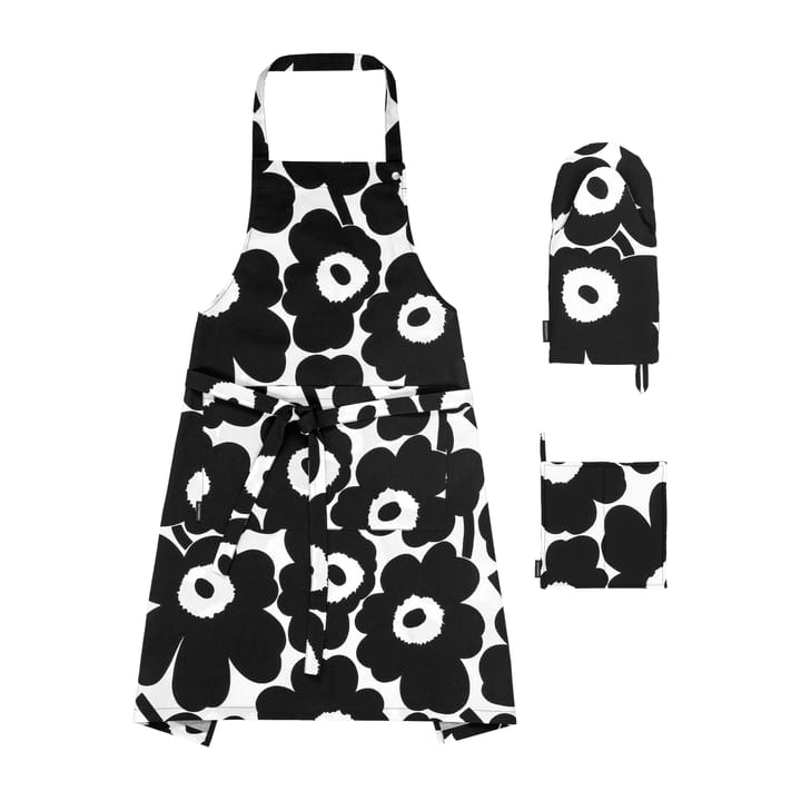 Pieni Unikko σετ ποδιά και γάντια - Λευκό-μαύρο - Marimekko