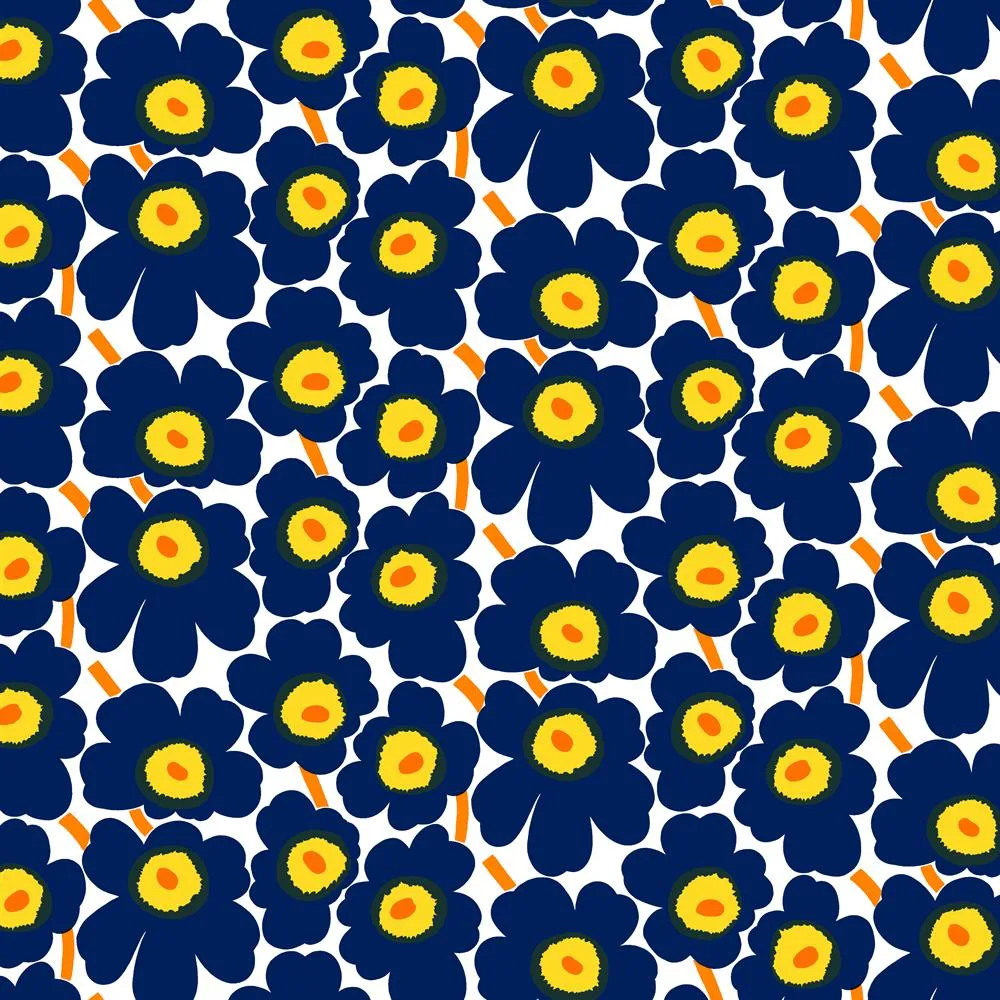 Υφασμα Pieni Unikko 100% βαμβάκι, Άσπρο-Μπλε-Κίτρινο
 Marimekko