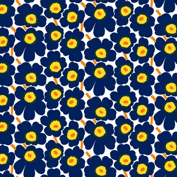 Υφασμα Pieni Unikko 100% βαμβάκι - Άσπρο-Μπλε-Κίτρινο
 - Marimekko