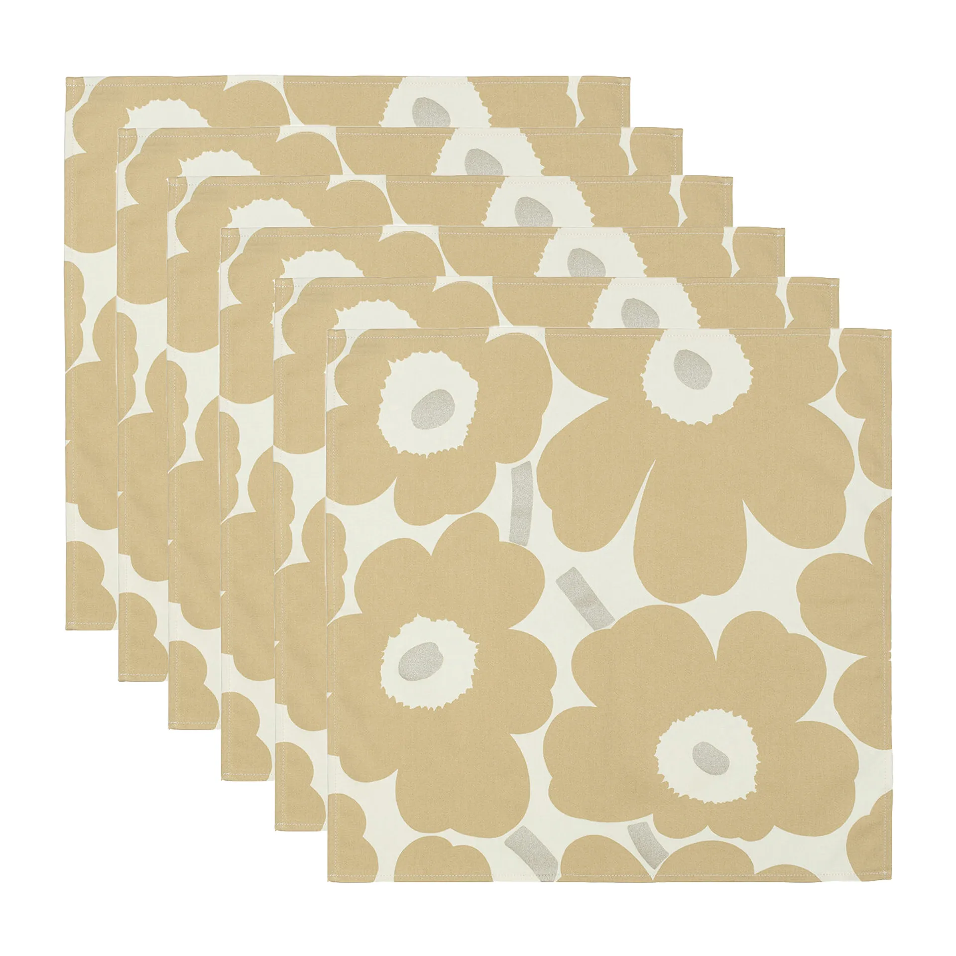 Πετσέτα Pieni Unikko 43x43 cm 6-pack, Μπεζ-ασημί-λευκό Marimekko