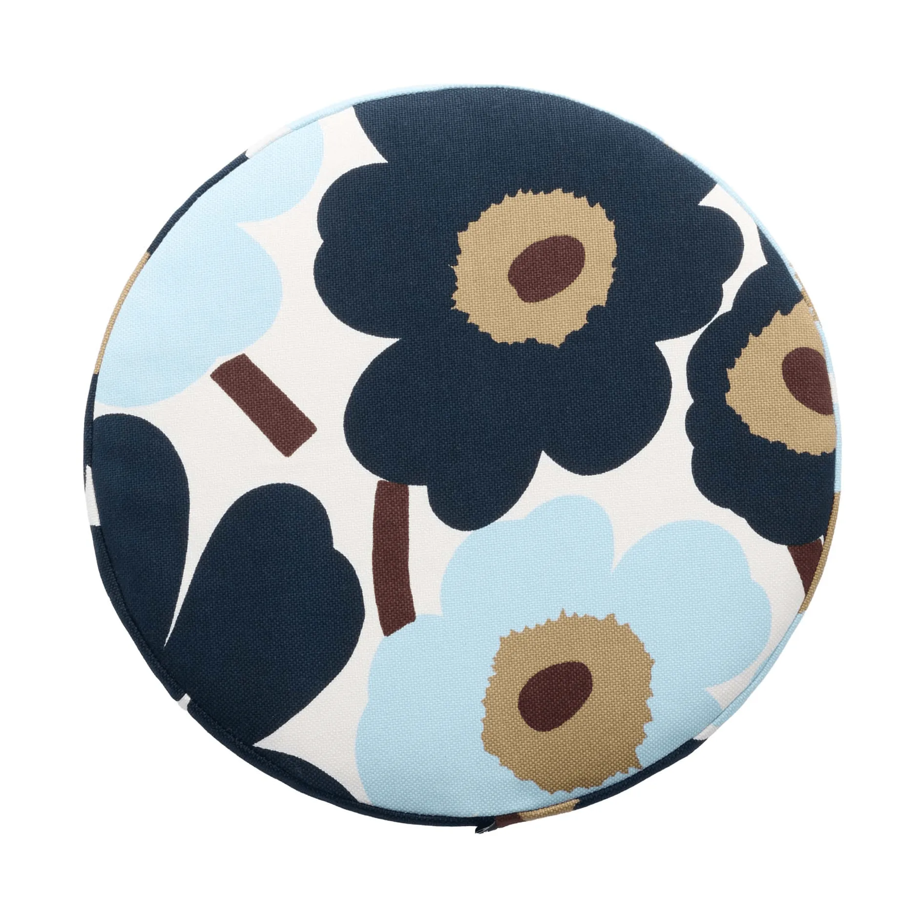 Pieni unikko στρογγυλό μαξιλάρι καθίσματος, White-blueberry-cold blue-dark brown Marimekko