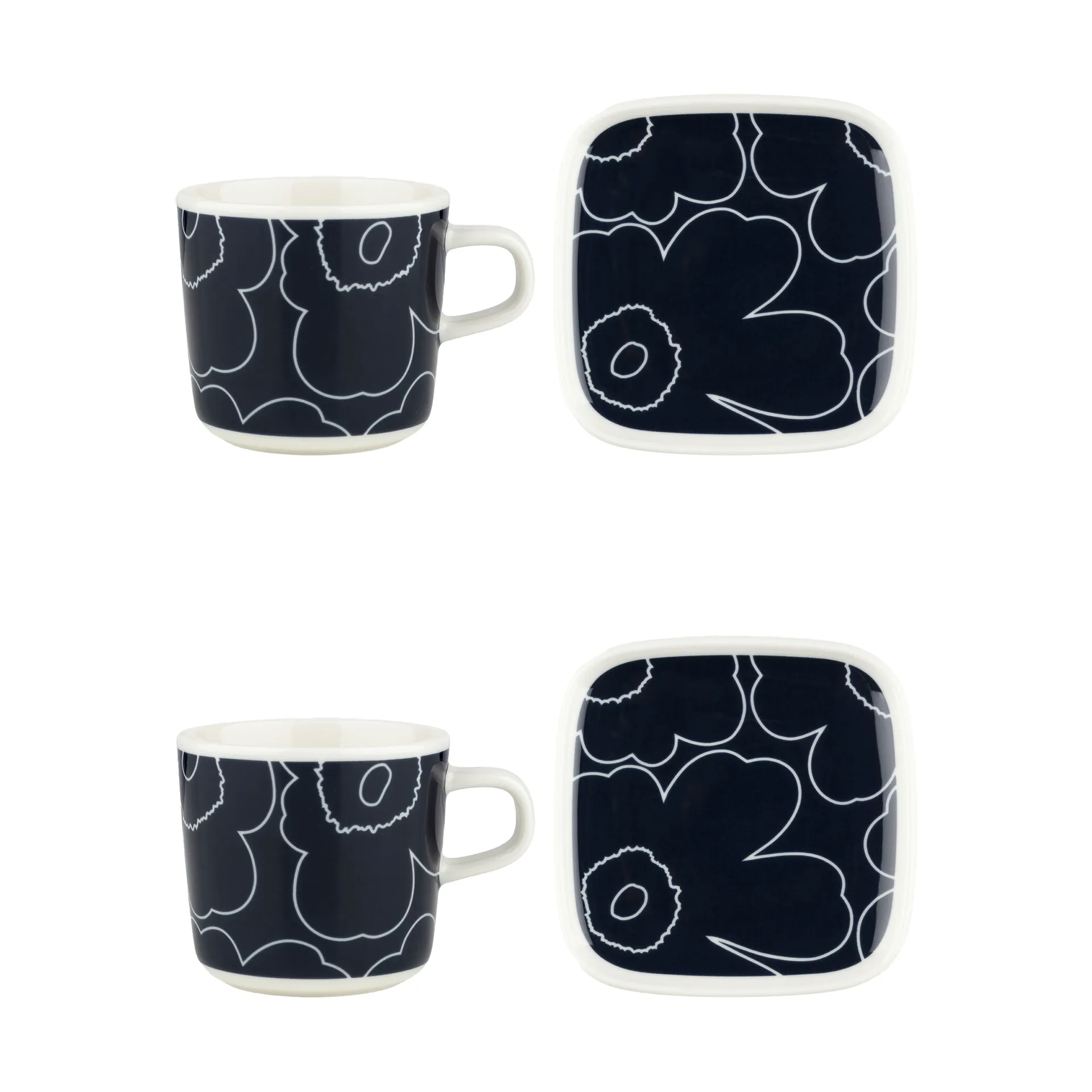 Piirto Unikko φλιτζάνι και πιατάκι σετ 20 cl 4 τεμάχια, White-dark blue Marimekko