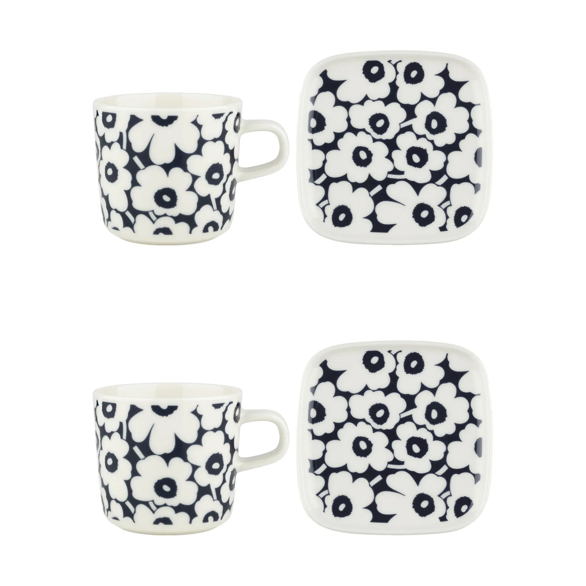 Σετ φλιτζάνι και πιατάκι Pikkuinen Unikko 20 cl 4 τεμάχια, Dark blue-white Marimekko