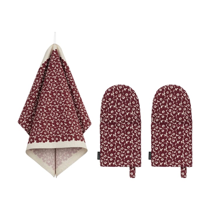 Pikkuinen Unikko σετ κουζίνας 3 τεμαχίων - Linen-burgundy - Marimekko