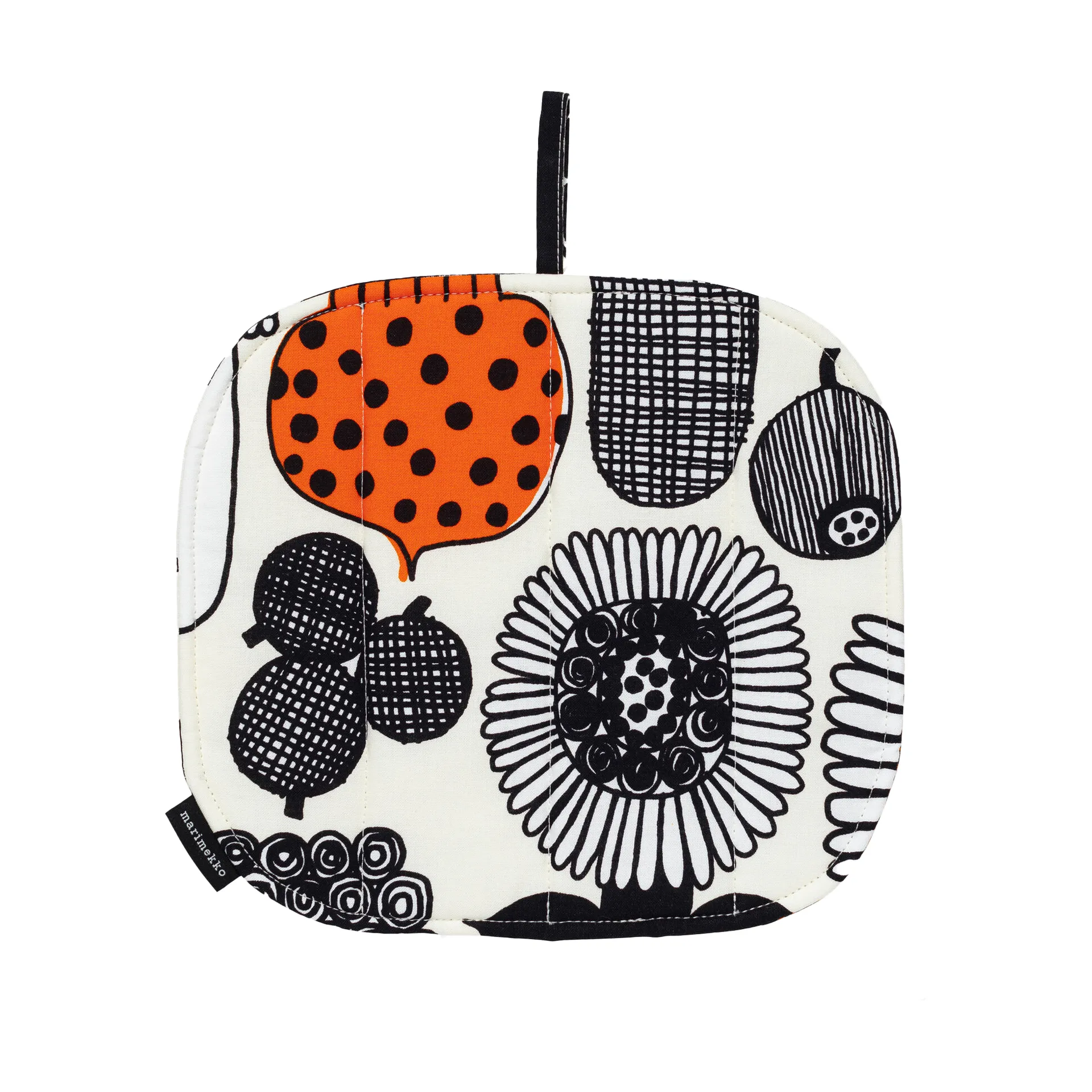 Puutarhurin Parhaat potholder, White-black-orange Marimekko