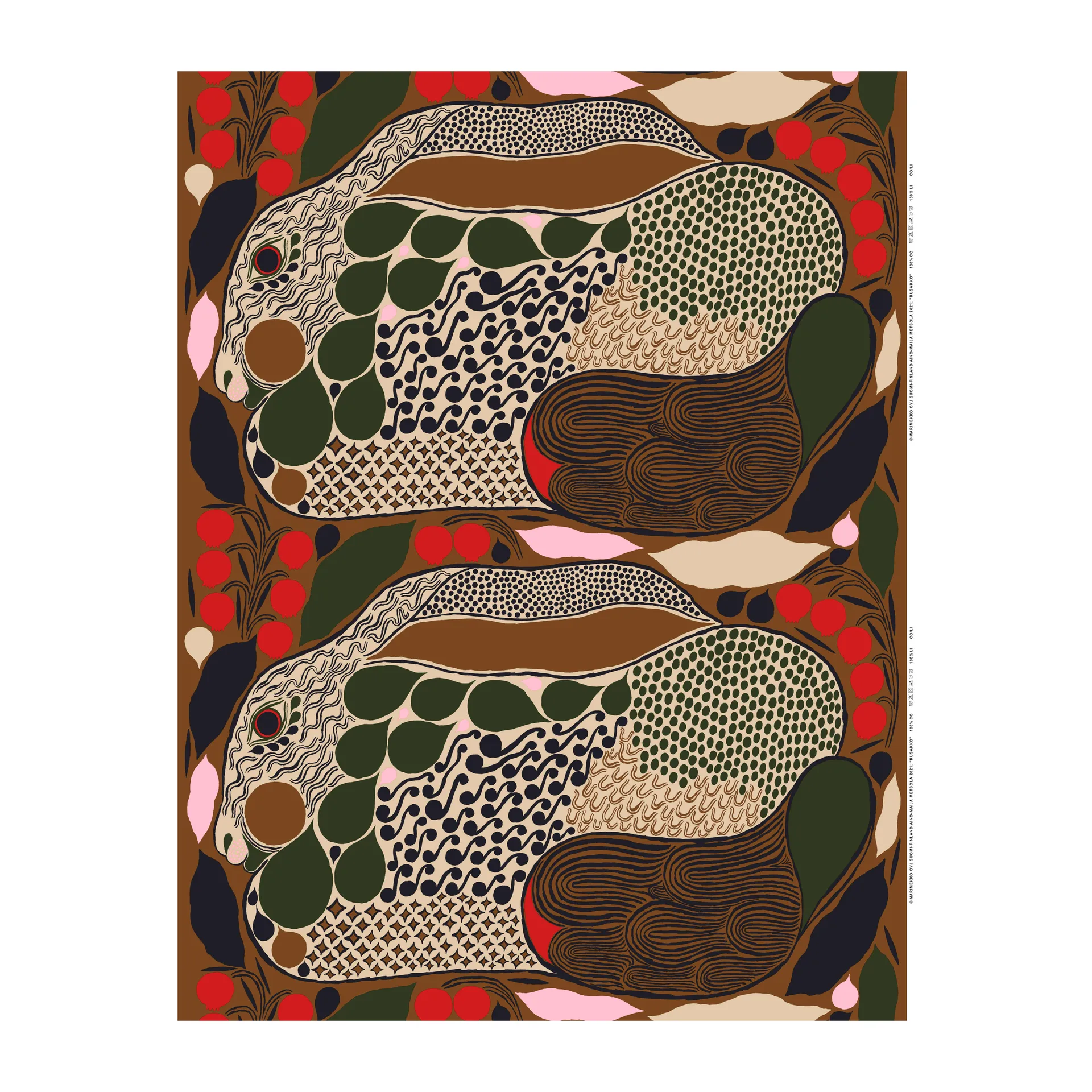 Rusakko βαμβακερό ύφασμα, καφέ-σκούρο μπλε-κόκκινο Marimekko
