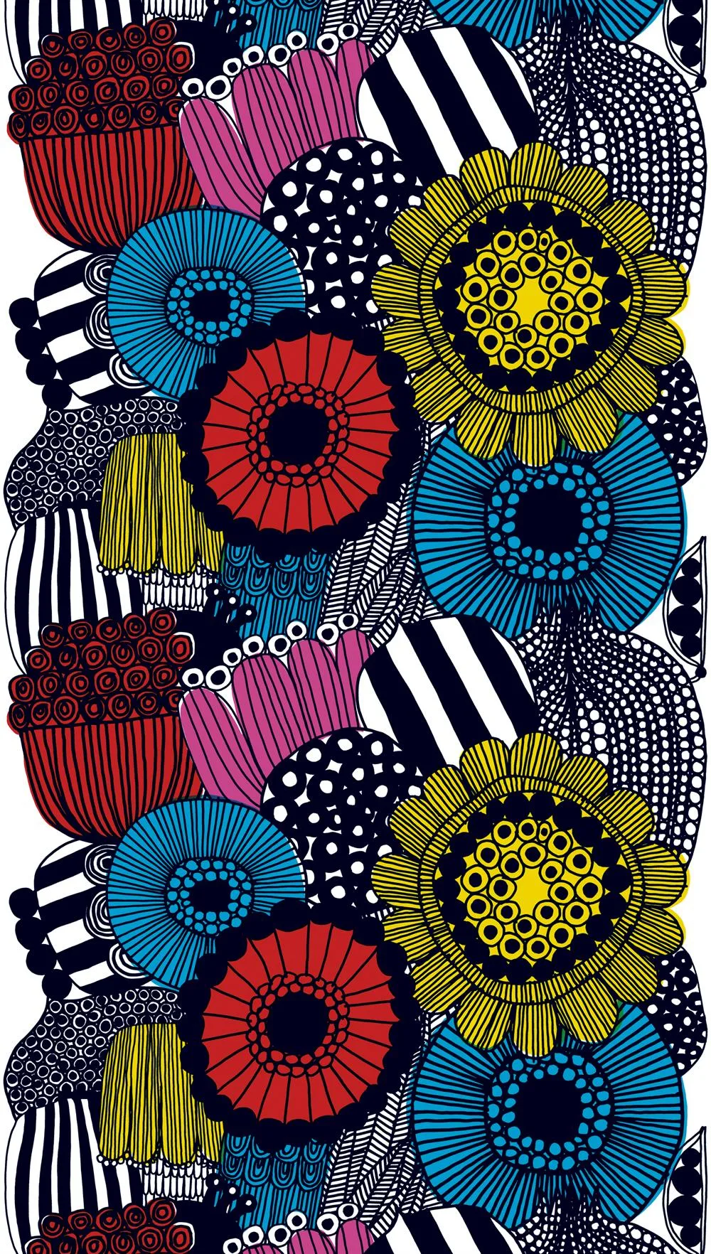 Υφασμα Siirtolapuutarha, κίτρινο-ροζ-μπλε Marimekko