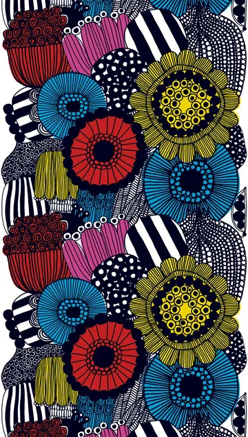 Υφασμα Siirtolapuutarha - κίτρινο-ροζ-μπλε - Marimekko