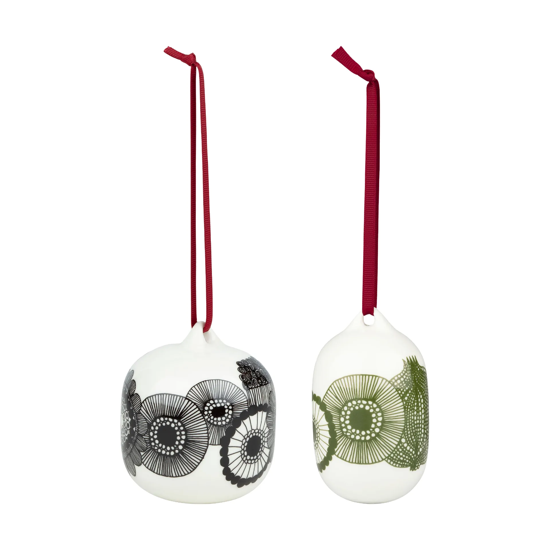 Siirtolapuutarha χριστουγεννιάτικες μπάλες 2025 2 τεμαχίων, White-black-green Marimekko