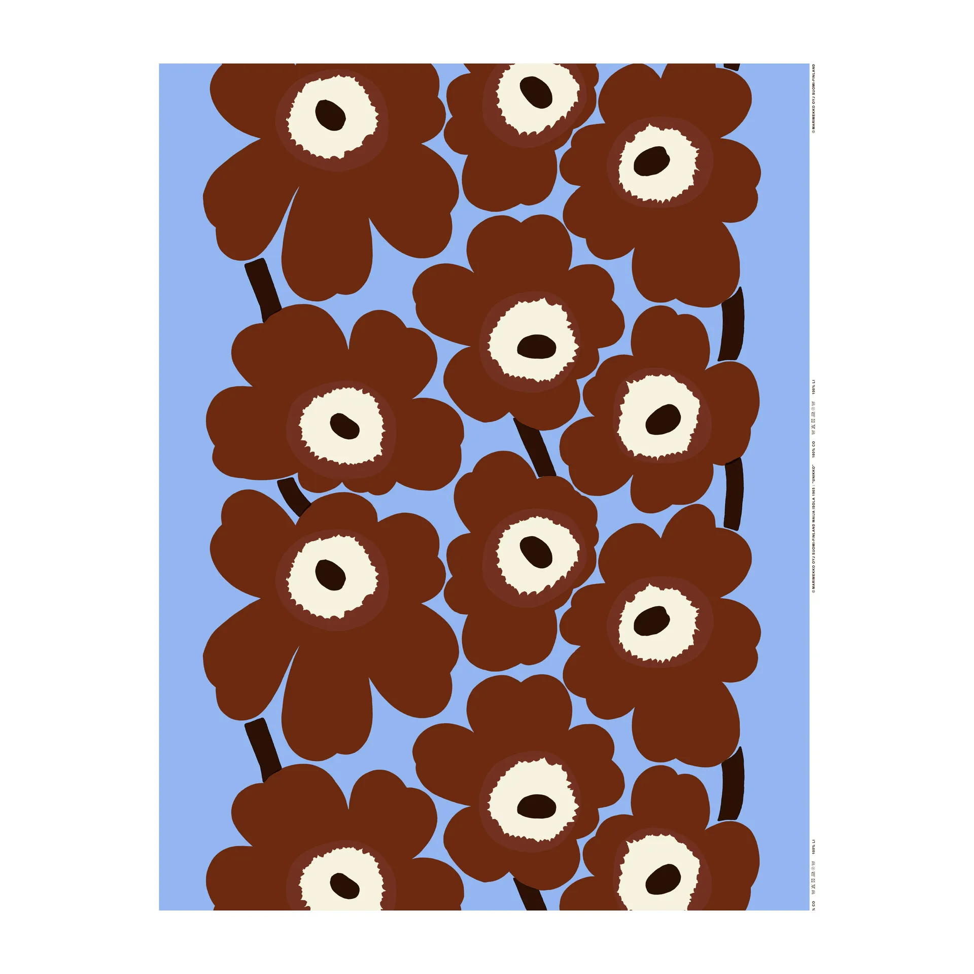 Unikko ύφασμα, Ανοιχτό μπλε-καφέ-φυσικό λευκό Marimekko
