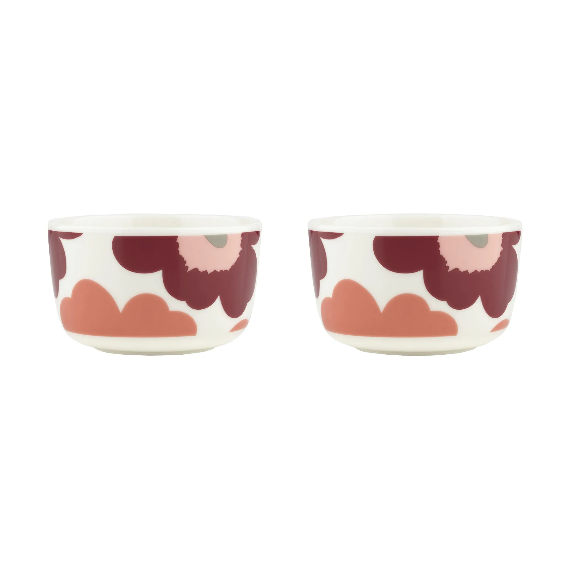 Μπολ Unikko 2,5 dl σε σετ των 2, White-dark cherry-salmon red Marimekko