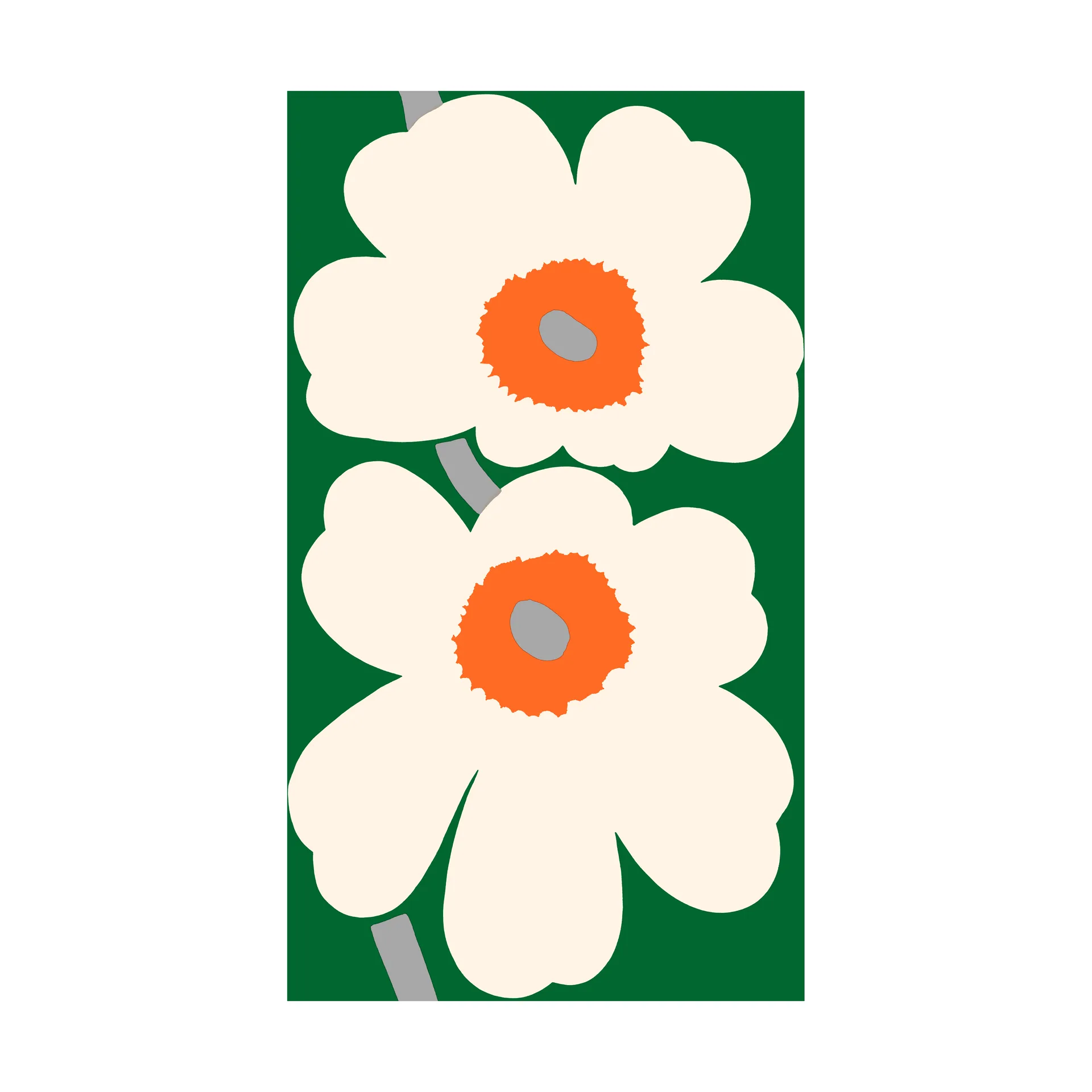 Βαμβακερό σατέν ύφασμα Unikko για επέτειο 60 χρ. , Green-off white-orange Marimekko