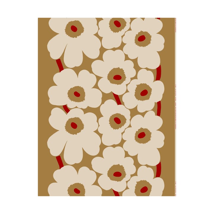 Υφασμα Unikko από βαμβάκι-λινό, Brown-linen-red Marimekko