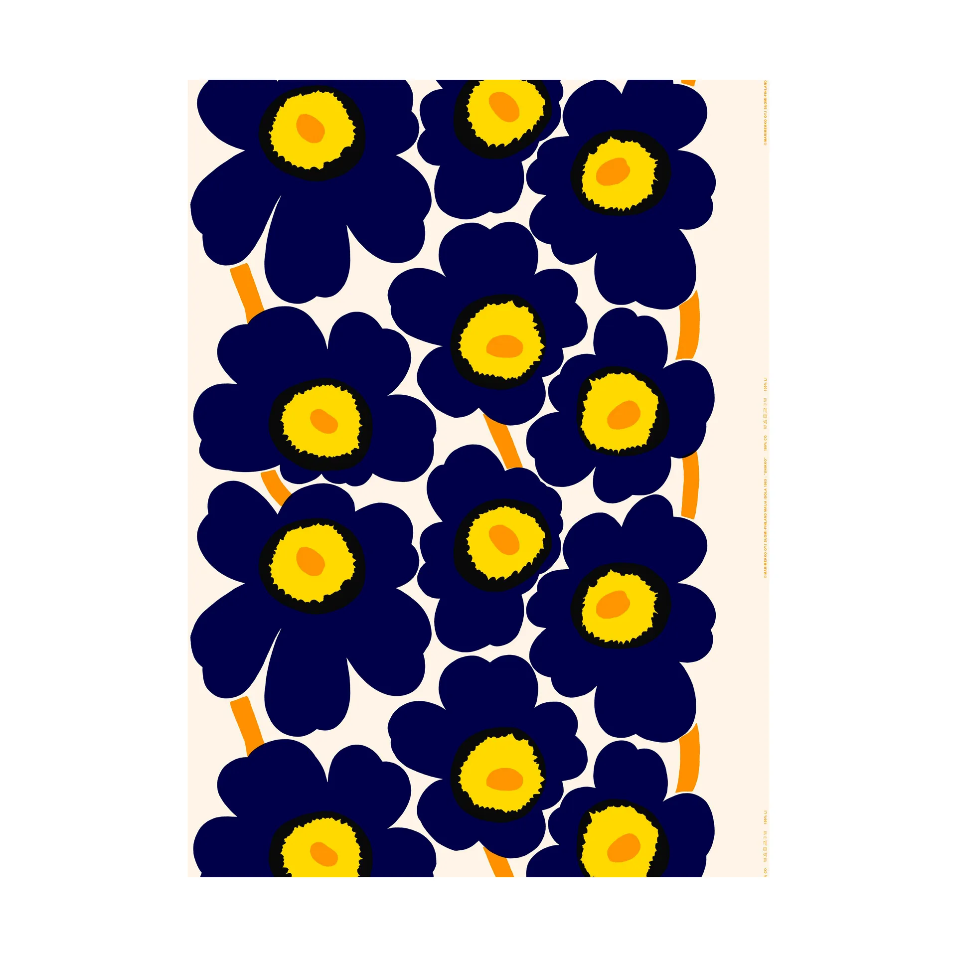 Unikko ύφασμα βαρέως τύπου από βαμβάκι, Cotton-d. blue-yellow-orange Marimekko