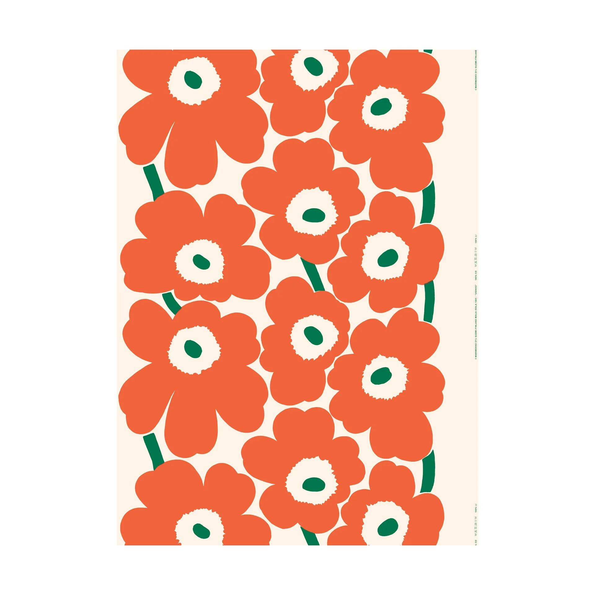 Ύφασμα Unikko βαμβακερό σατέν βαρέως τύπου, Cotton-orange-green Marimekko