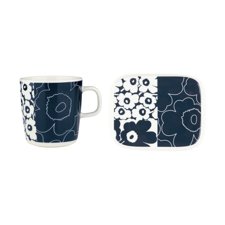 Unikko kollaasi δίσκος + φλιτζάνι 2 τεμάχια, White-dark blue Marimekko