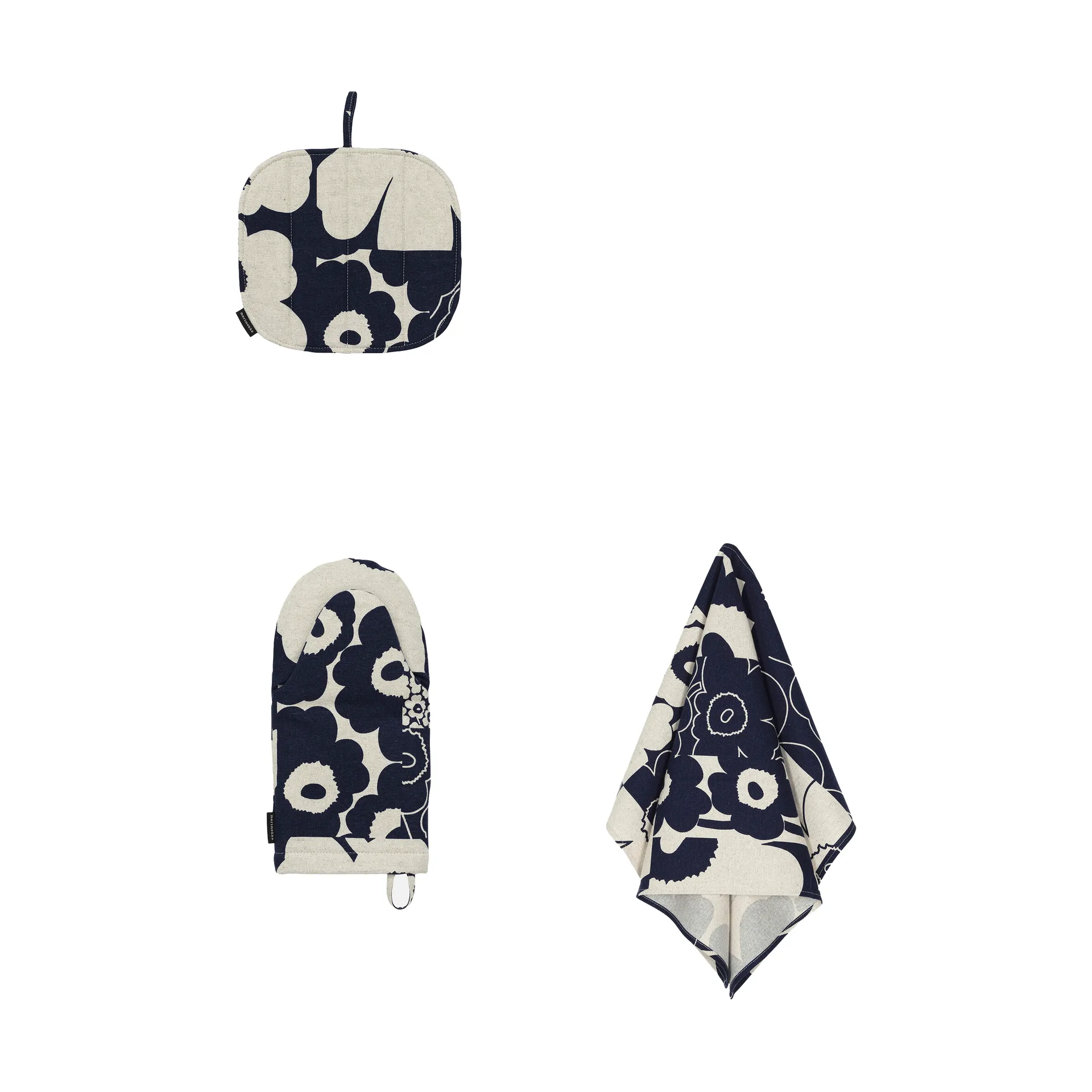 Unikko kollaasi υφάσματα κουζίνας 3 τεμάχια, Linen-dark blue Marimekko