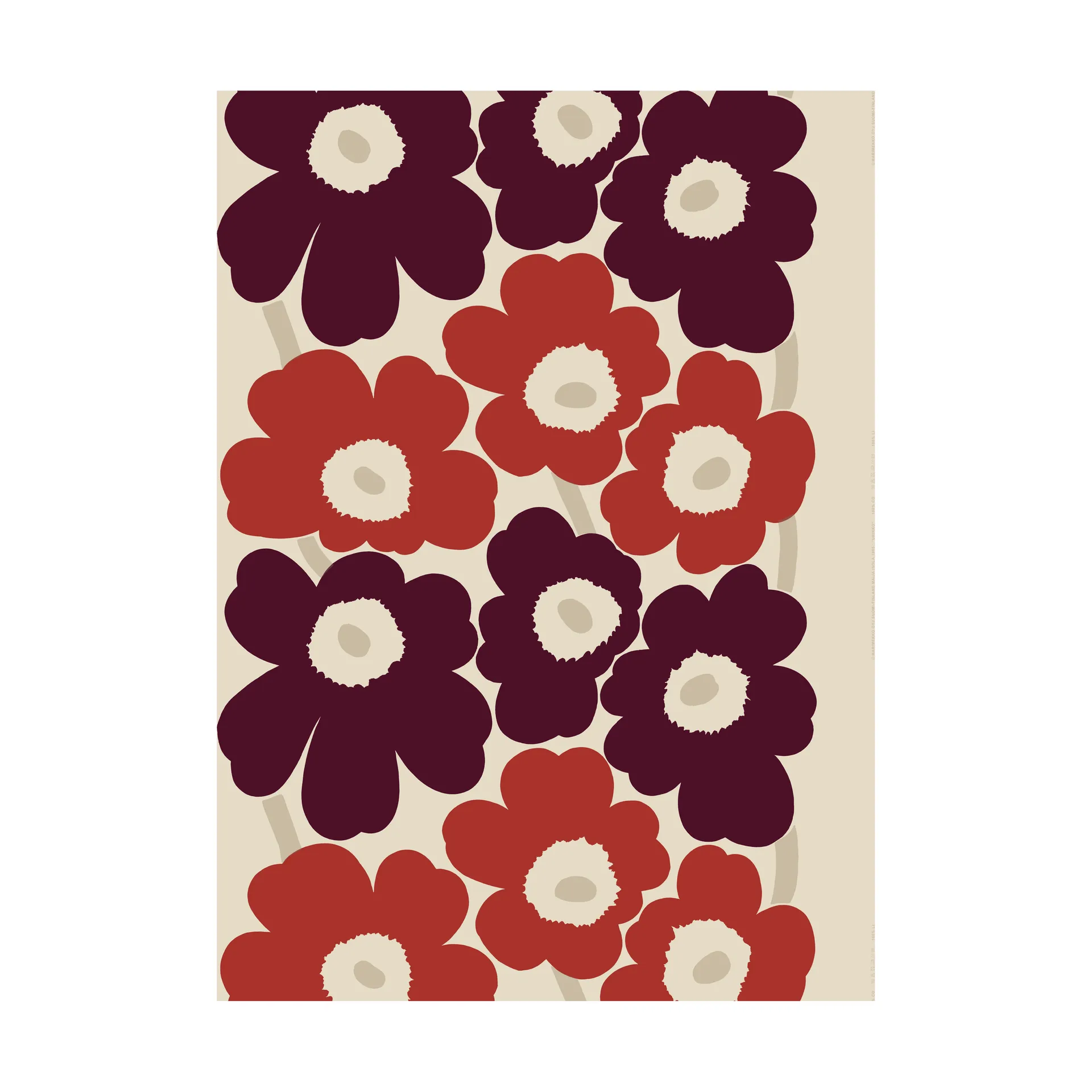 Unikko βαμβακερό-λινό ύφασμα, Linen-red Marimekko