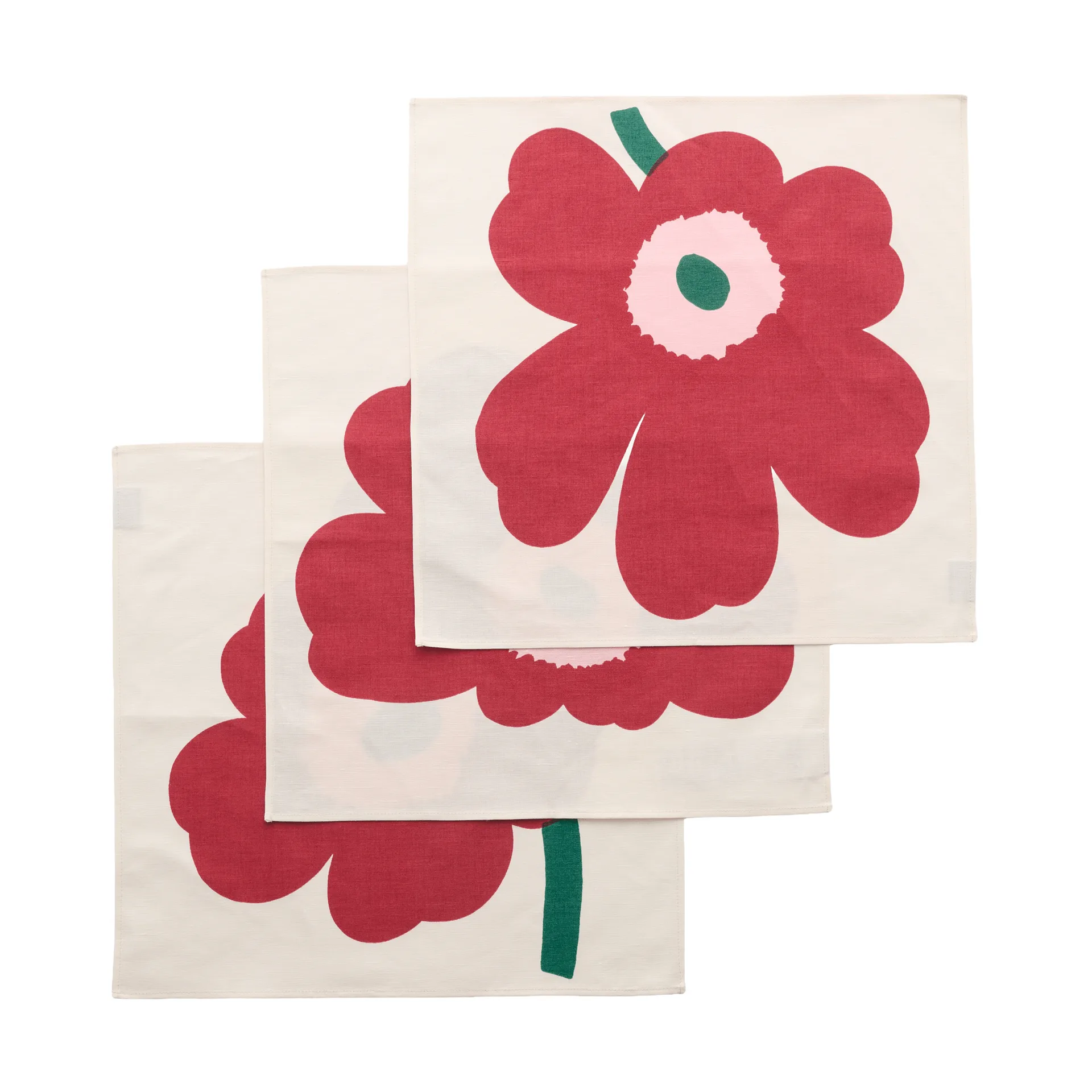 Unikko πετσέτα φαγητού, Off white-cranberry-rose, 45x45 εκ., 3-pack Marimekko