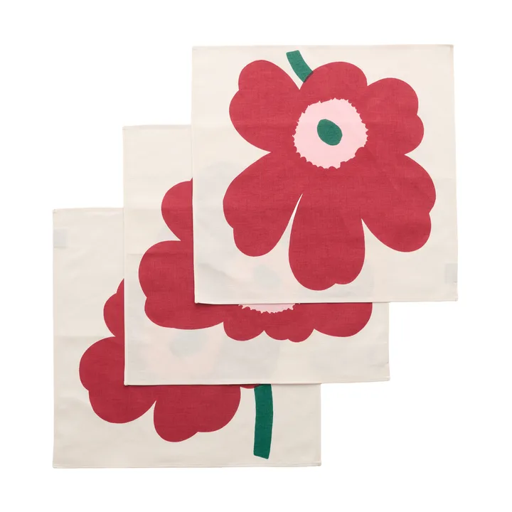 Unikko πετσέτα φαγητού - Off white-cranberry-rose, 45x45 εκ., 3-pack - Marimekko