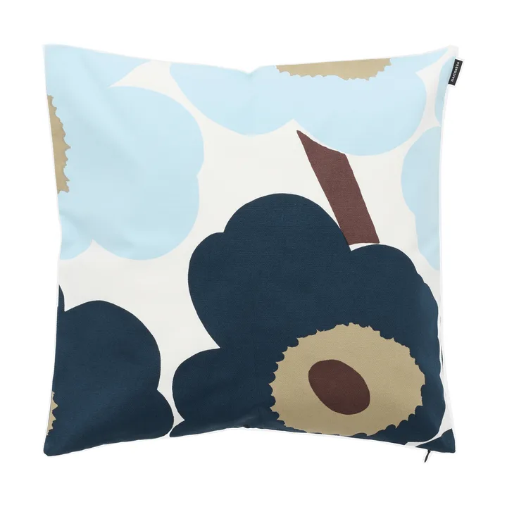 Unikko λινό ύφασμα - White-blueberry-cold blue-dark brown - Marimekko