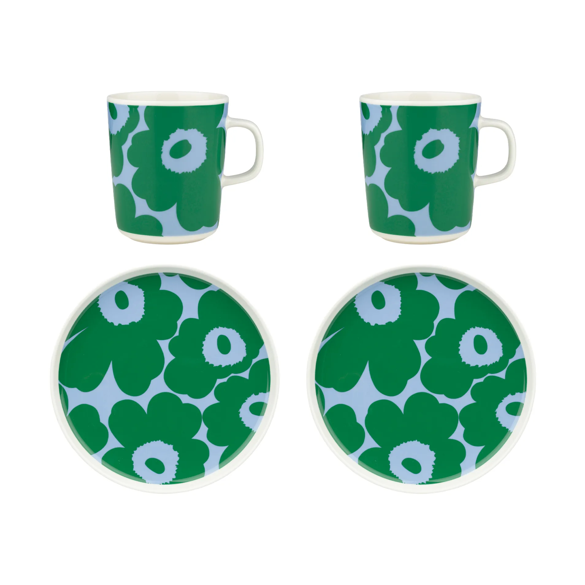 Unikko σετ πρωινού, White-green-light blue, 4 delar Marimekko