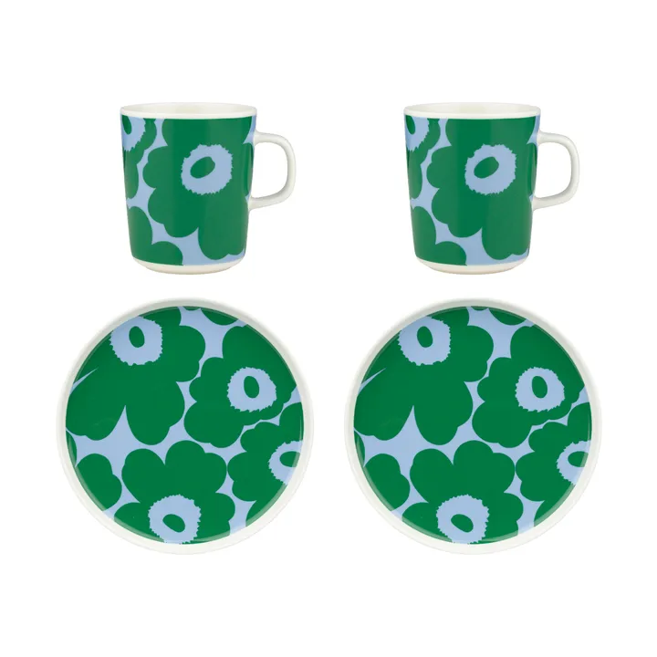 Unikko σετ πρωινού - White-green-light blue, 4 delar - Marimekko