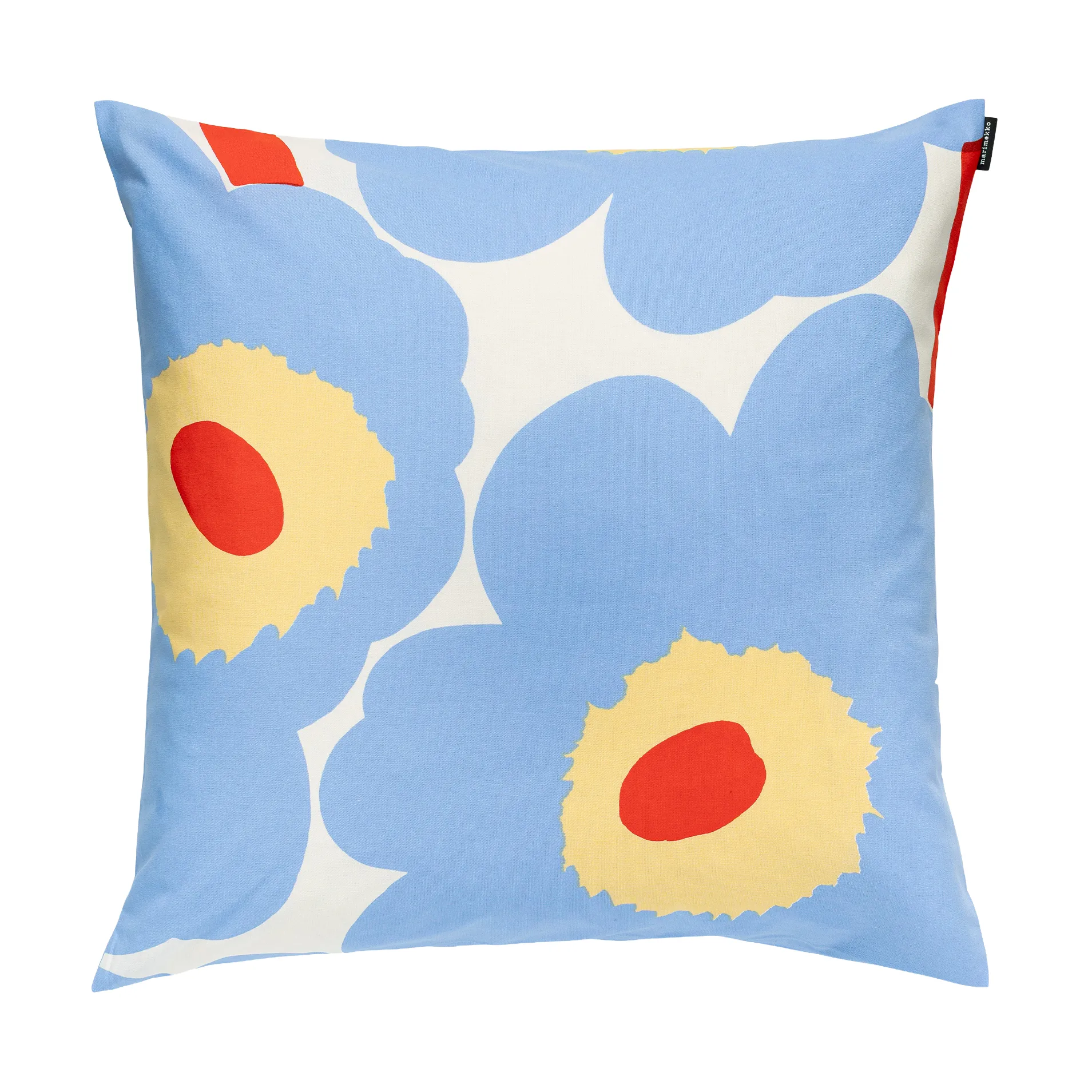 Unikko λινό ύφασμα, White-light blue-orange red-melon Marimekko