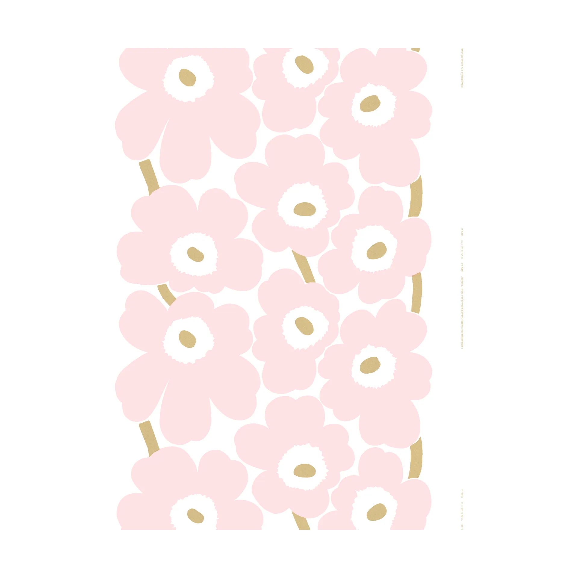 Unikko σατέν ύφασμα, White-Light pink-gold Marimekko